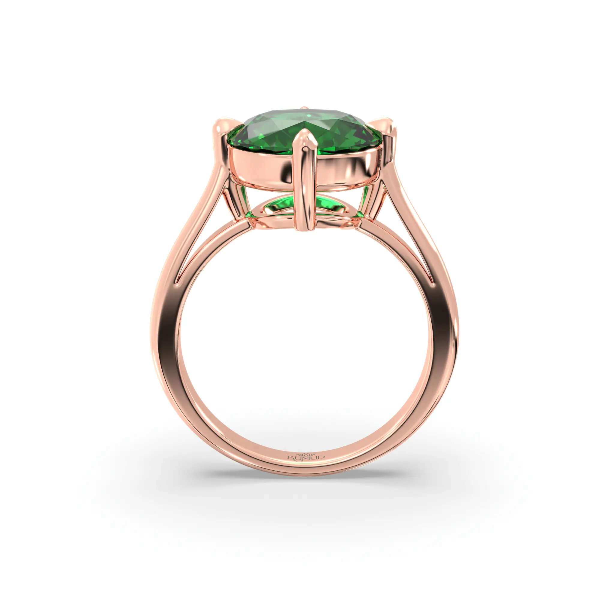 Emerald (Panna) Ring for Women in 18K Rose Gold – Oval 9x8 mm, Prong Setting, 6 g (Design K16B-16) thumbnail