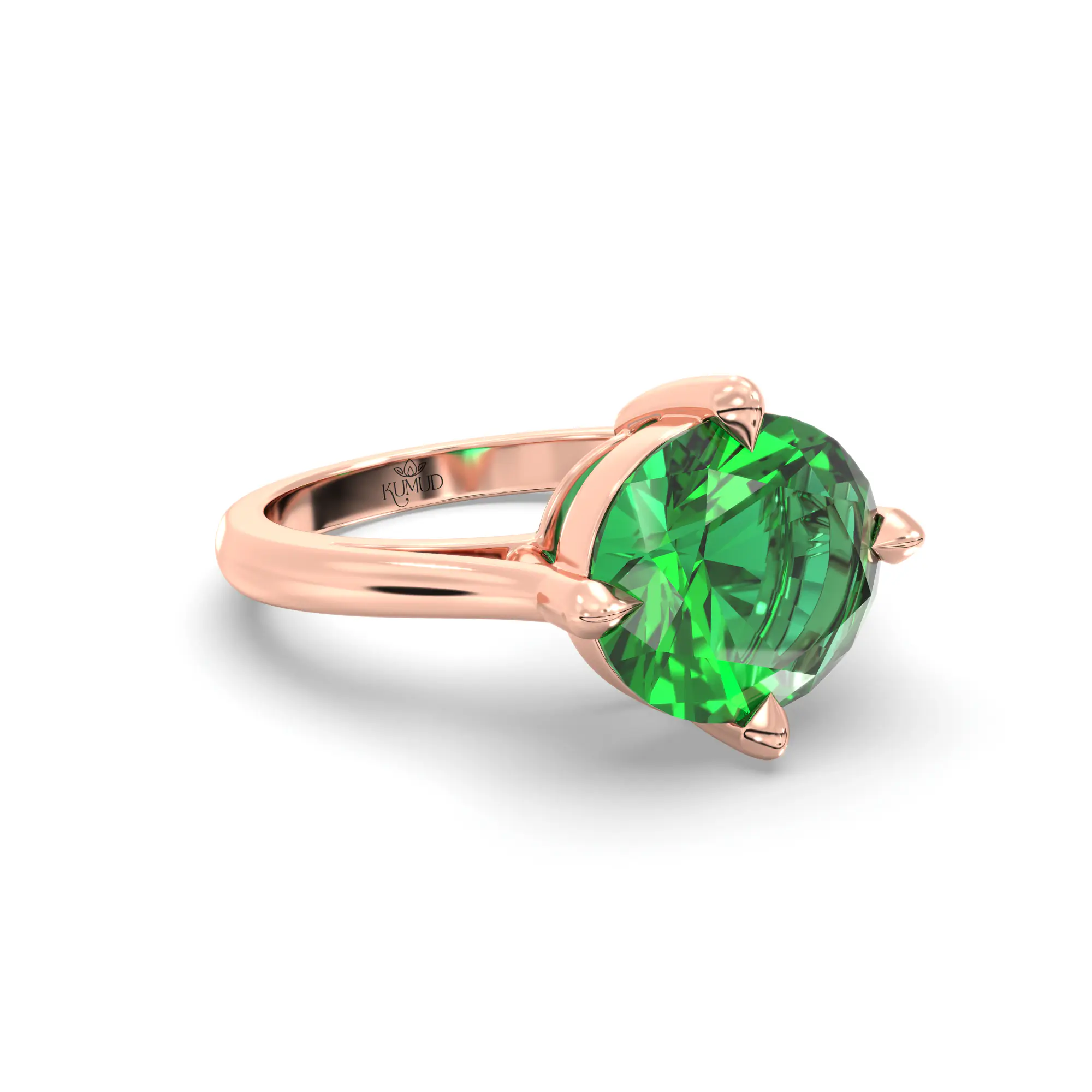 Emerald (Panna) Ring for Women in 18K Rose Gold – Oval 9x8 mm, Prong Setting, 6 g (Design K16B-16) thumbnail