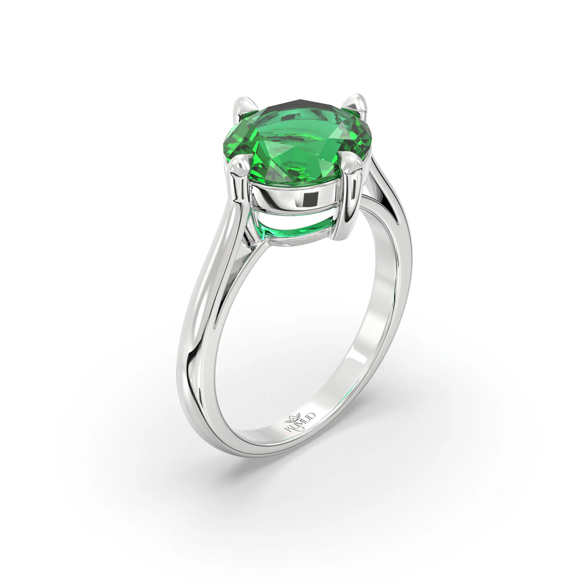 Emerald (Panna) Ring for Women in 18K White Gold – Oval 9x8 mm, Prong Setting, 6 g (Design K16B-16) thumbnail