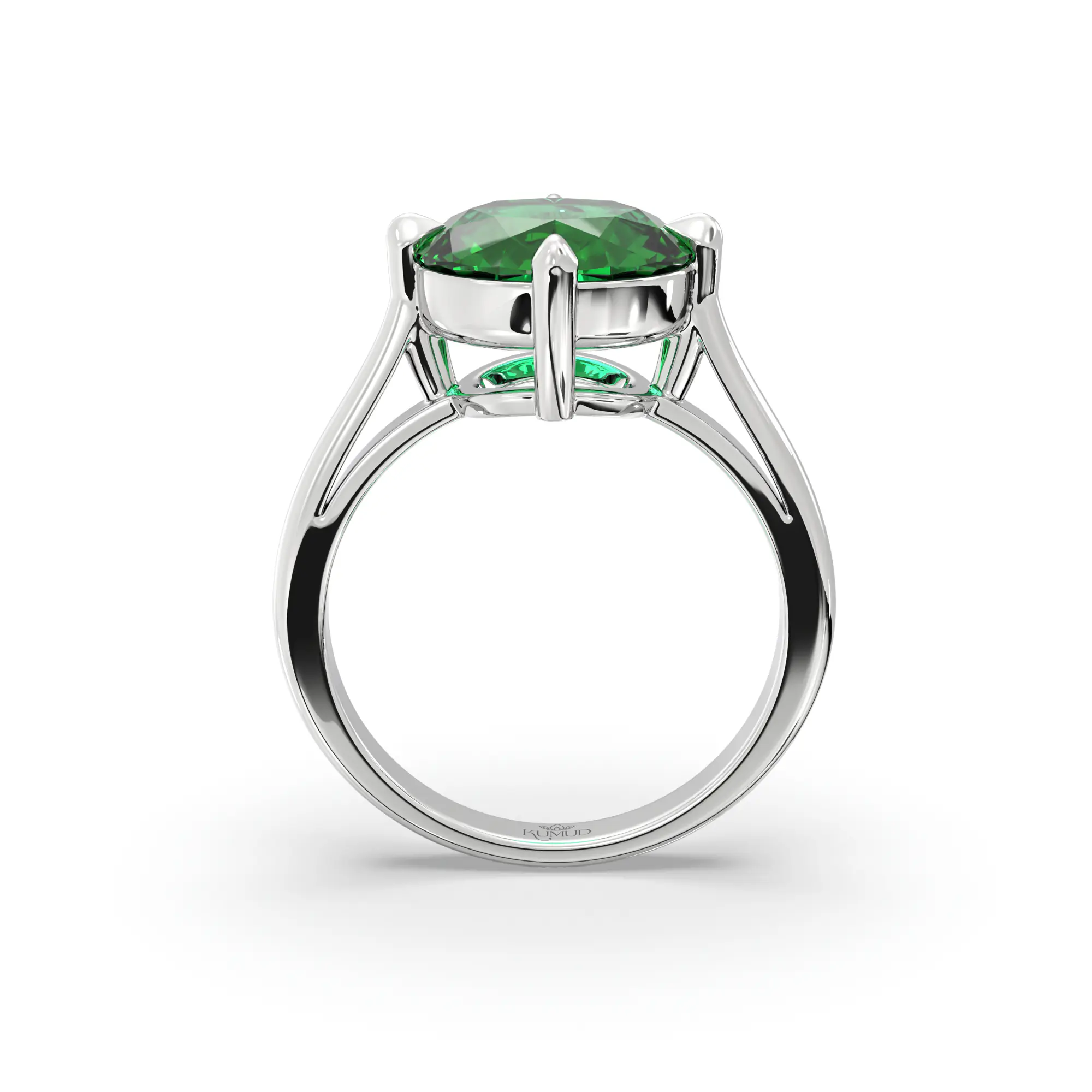 Emerald (Panna) Ring for Women in 18K White Gold – Oval 9x8 mm, Prong Setting, 6 g (Design K16B-16) thumbnail