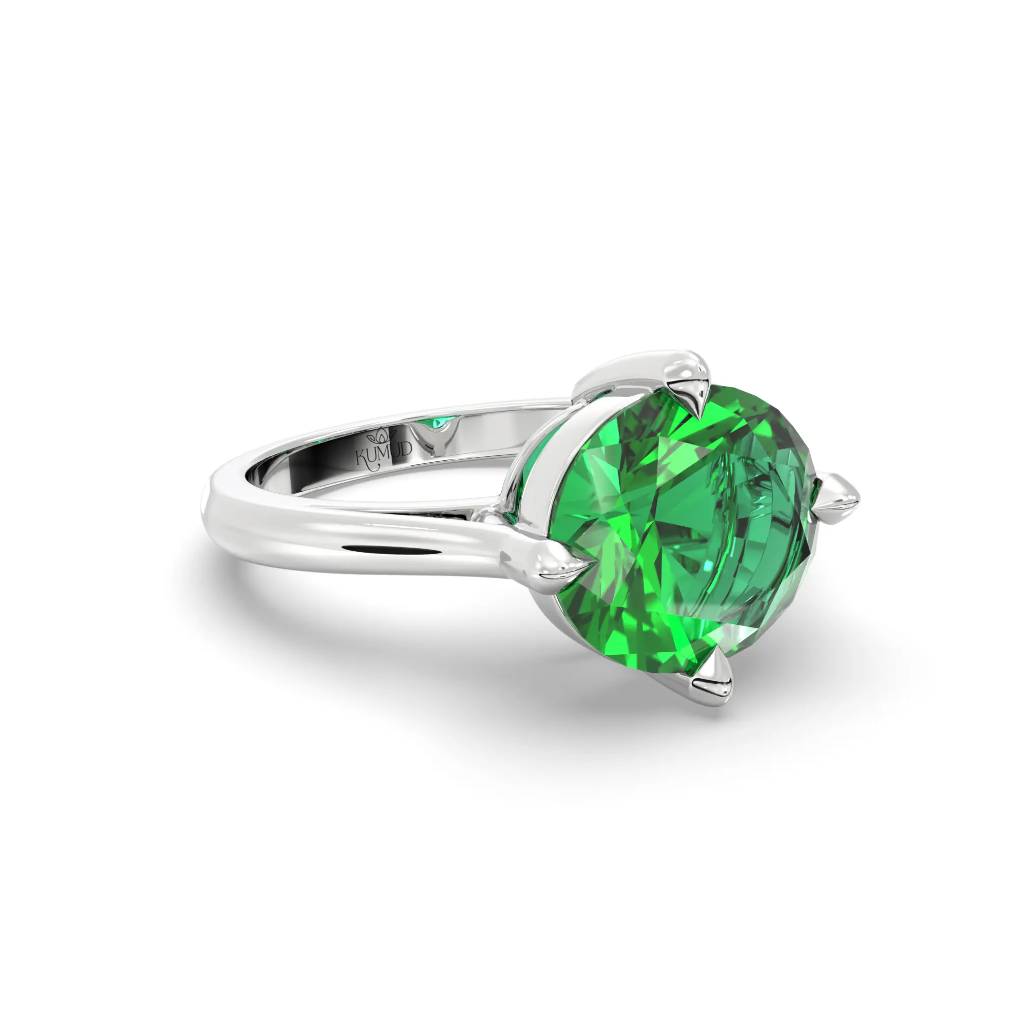 Emerald (Panna) Ring for Women in 18K White Gold – Oval 9x8 mm, Prong Setting, 6 g (Design K16B-16) thumbnail