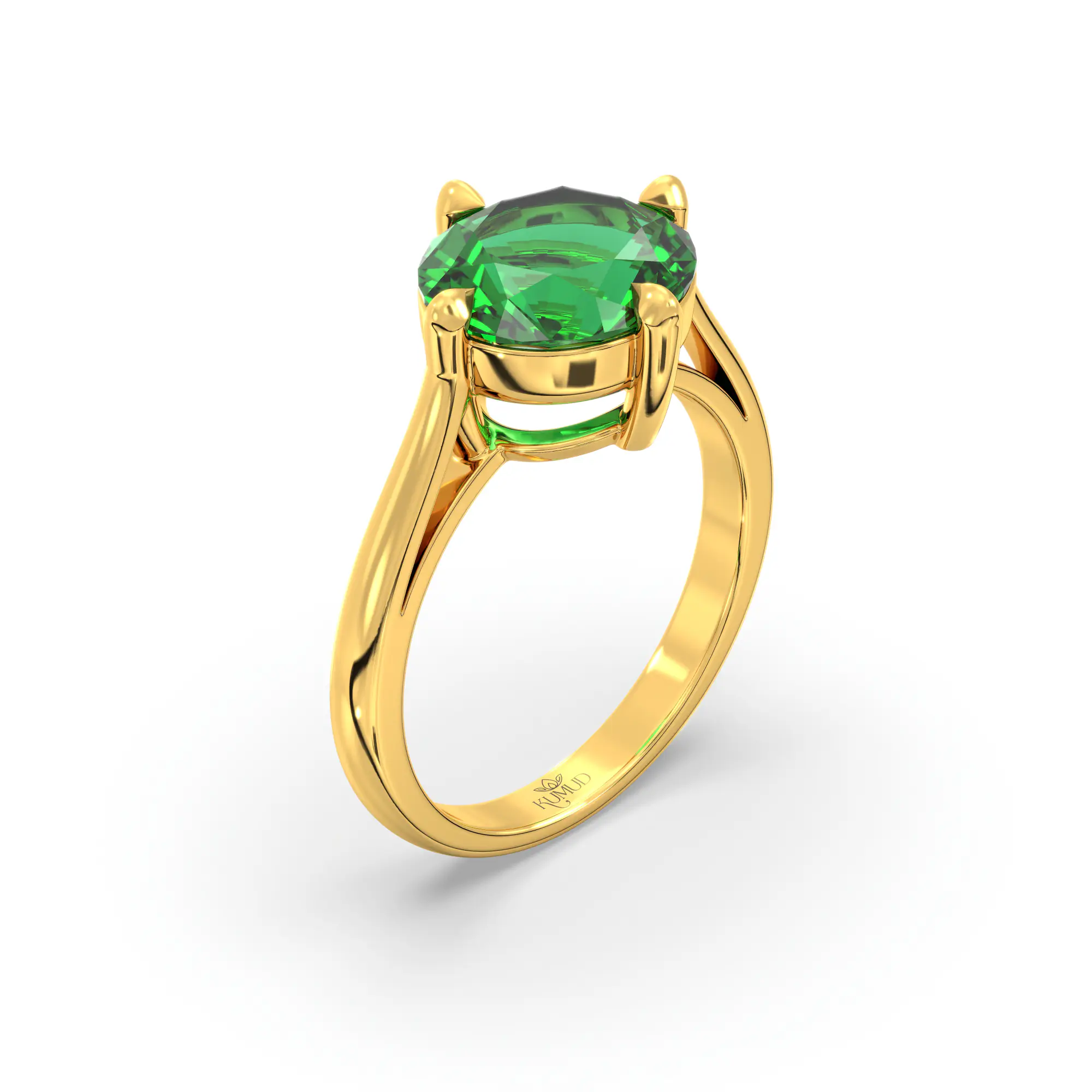 Emerald (Panna) Ring for Women in 22K Yellow Gold – Oval 9x8 mm, Prong Setting, 6 g (Design K16B-16) thumbnail