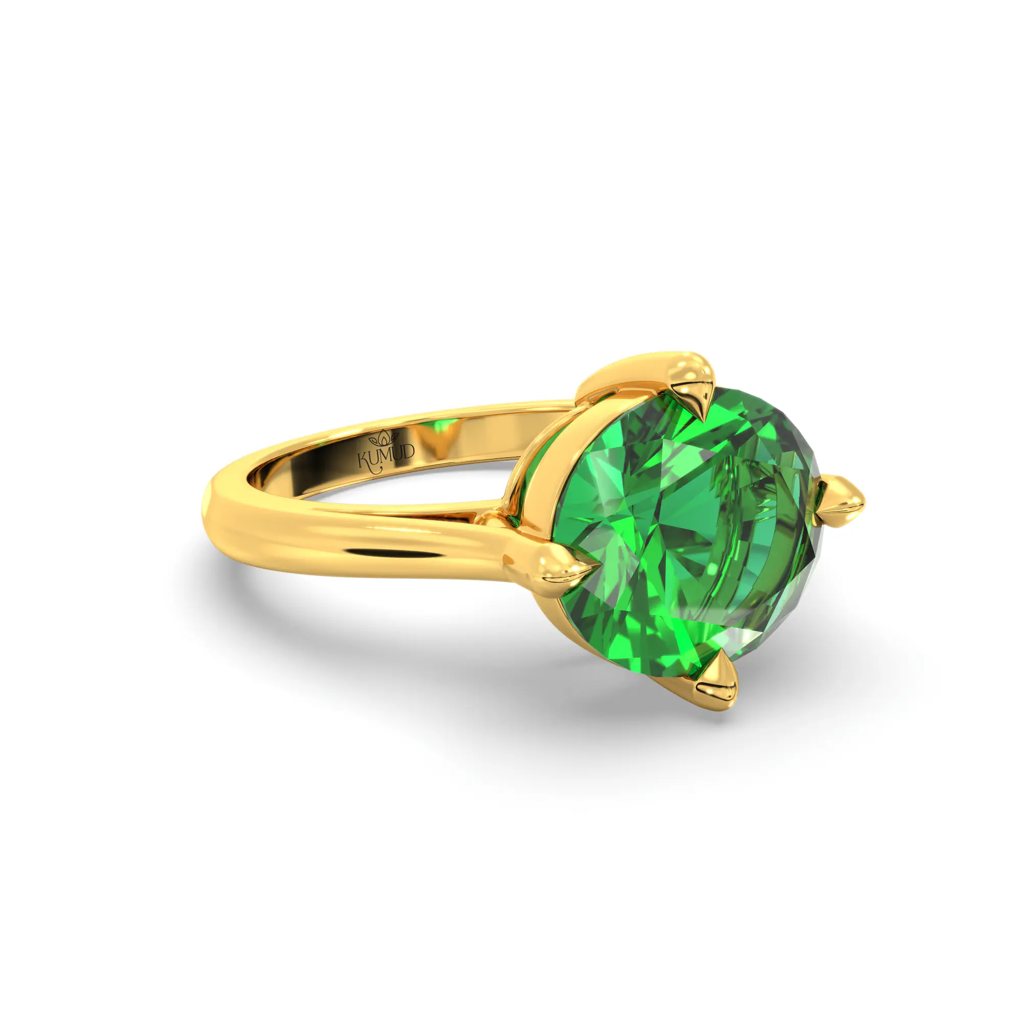 Emerald (Panna) Ring for Women in 22K Yellow Gold – Oval 9x8 mm, Prong Setting, 6 g (Design K16B-16) thumbnail