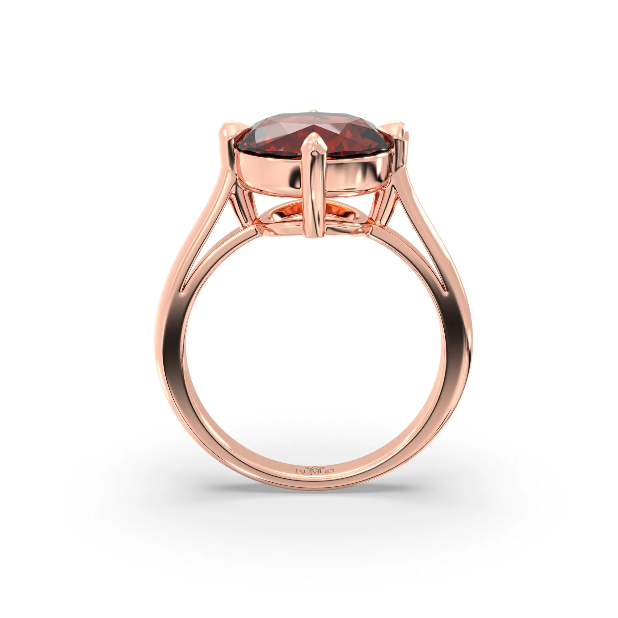 Hessonite (Gomed) Ring for Women in 18K Rose Gold – Oval 9x8 mm, Prong Setting, 6 g (Design K16B-16) thumbnail