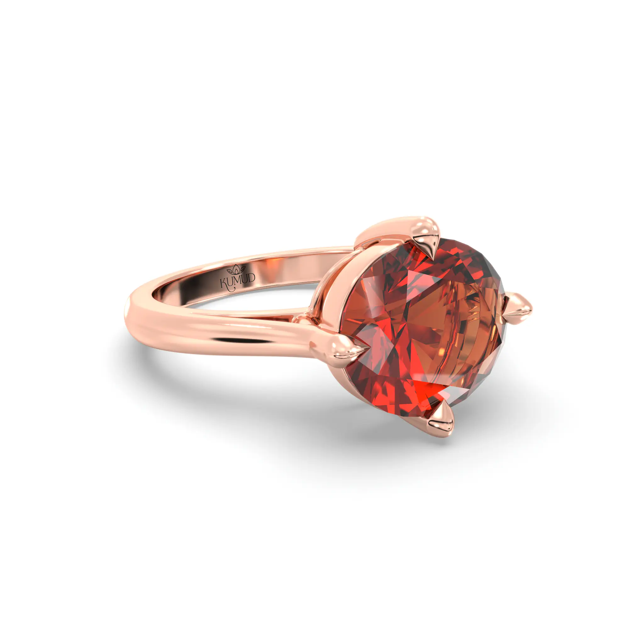 Hessonite (Gomed) Ring for Women in 18K Rose Gold – Oval 9x8 mm, Prong Setting, 6 g (Design K16B-16) thumbnail