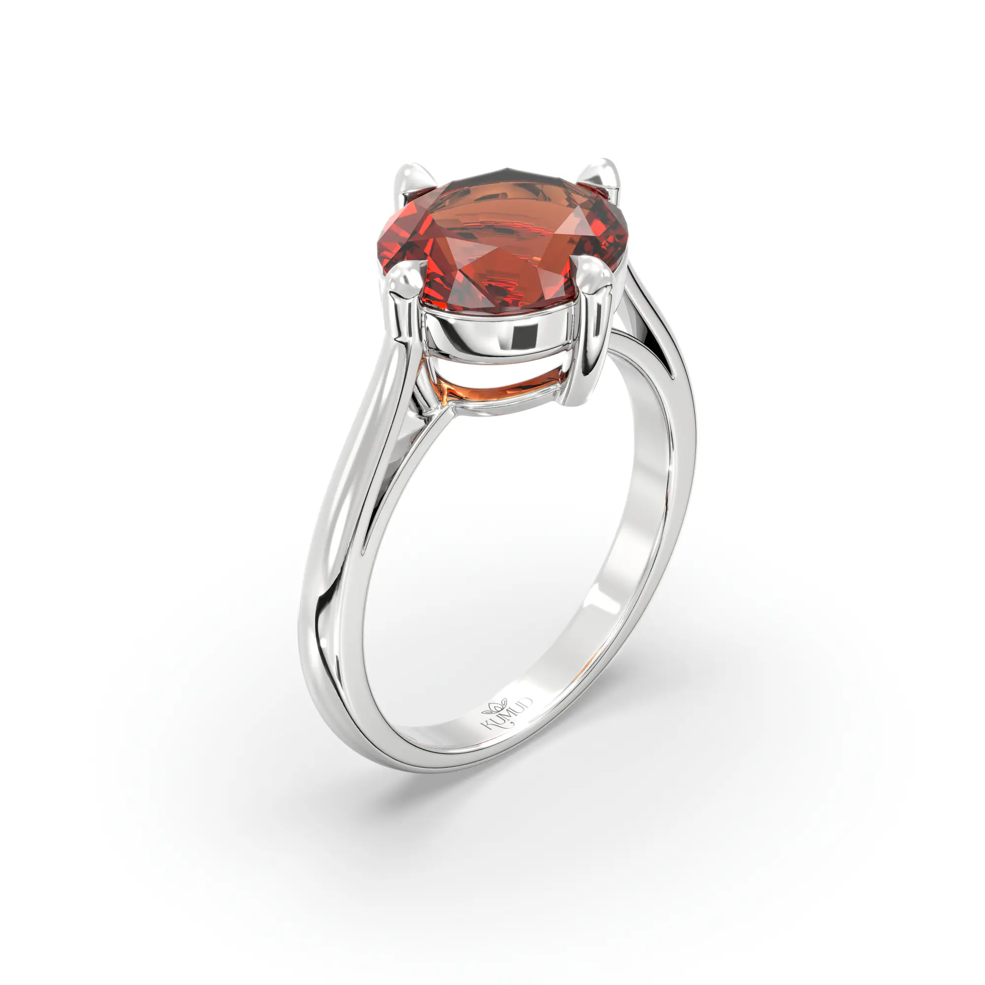 Hessonite (Gomed) Ring for Women in 18K White Gold – Oval 9x8 mm, Prong Setting, 6 g (Design K16B-16) thumbnail