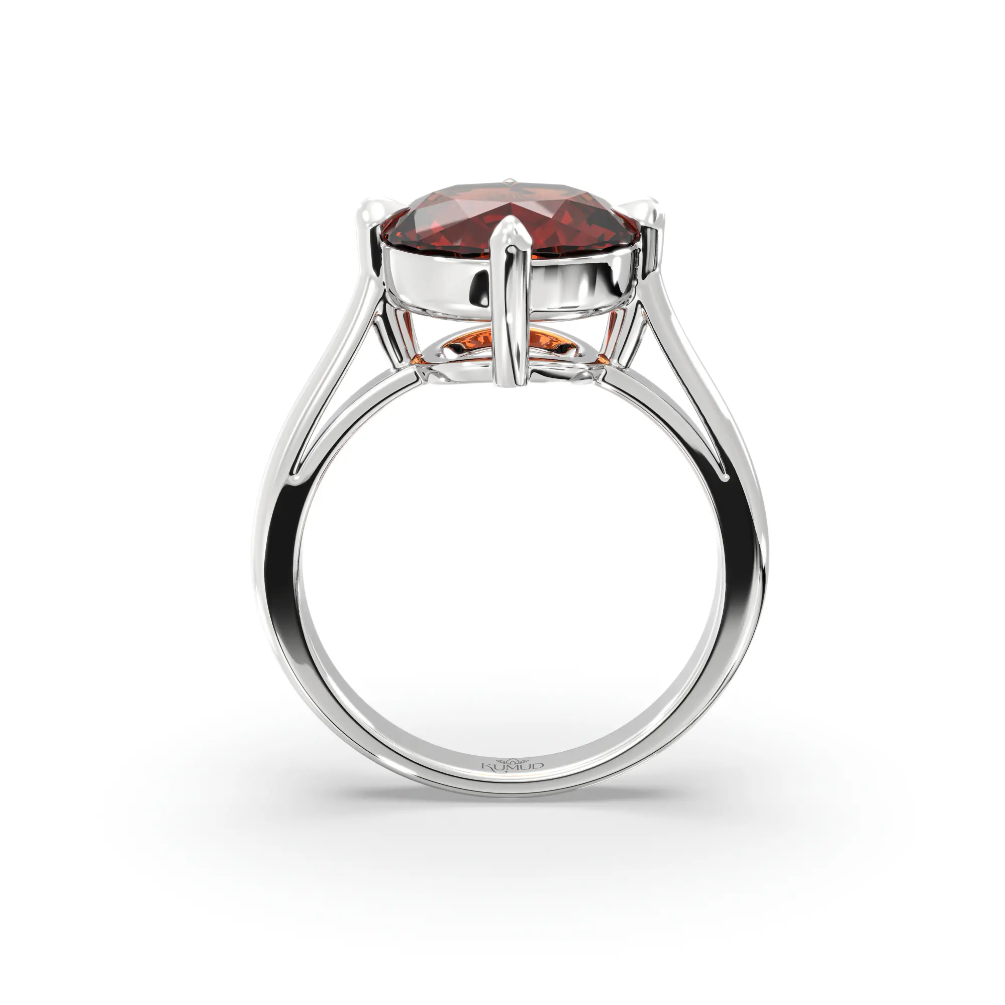 Hessonite (Gomed) Ring for Women in 18K White Gold – Oval 9x8 mm, Prong Setting, 6 g (Design K16B-16) thumbnail