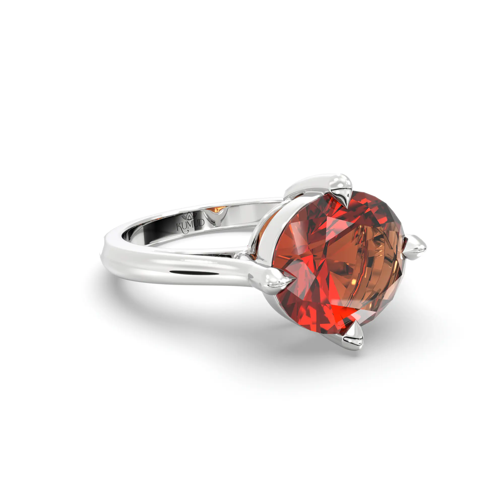 Hessonite (Gomed) Ring for Women in 18K White Gold – Oval 9x8 mm, Prong Setting, 6 g (Design K16B-16) thumbnail