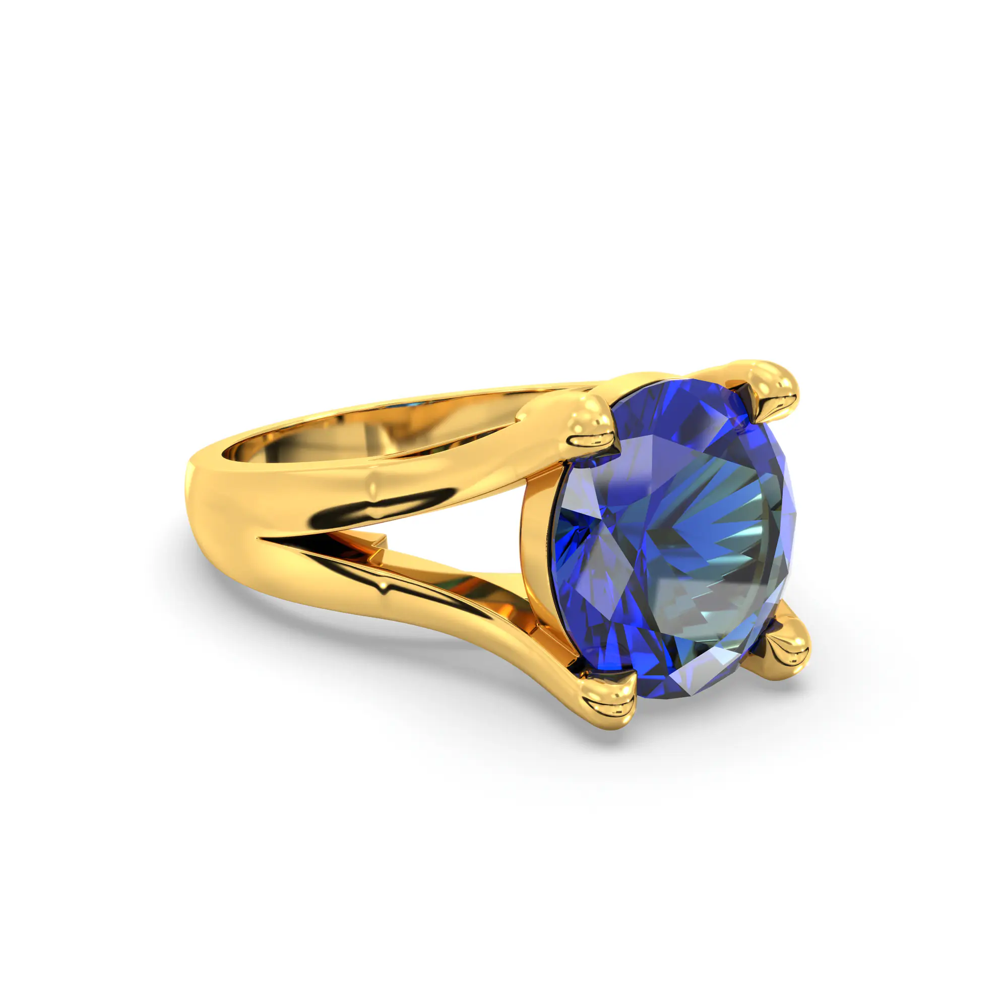 Blue Sapphire (Neelam) Ring for Women in 22K Yellow Gold – Oval 9x8 mm, Prong Setting, 7 g thumbnail