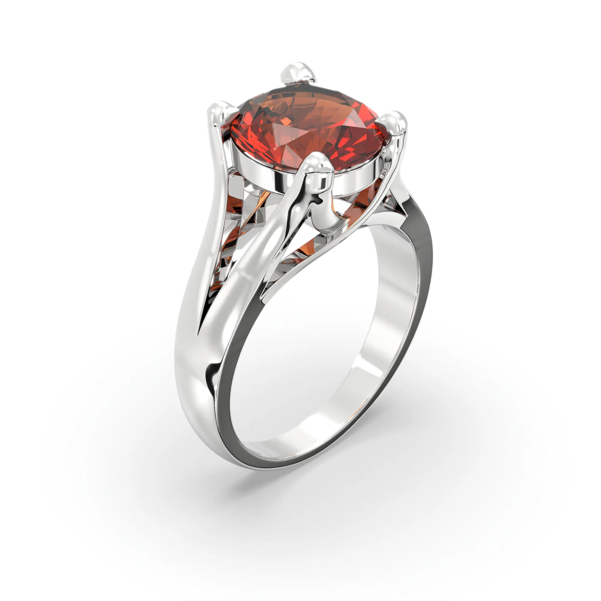Hessonite (Gomed) Ring for Women in 18K White Gold – Oval 9x8 mm, Prong Setting, 7 g thumbnail