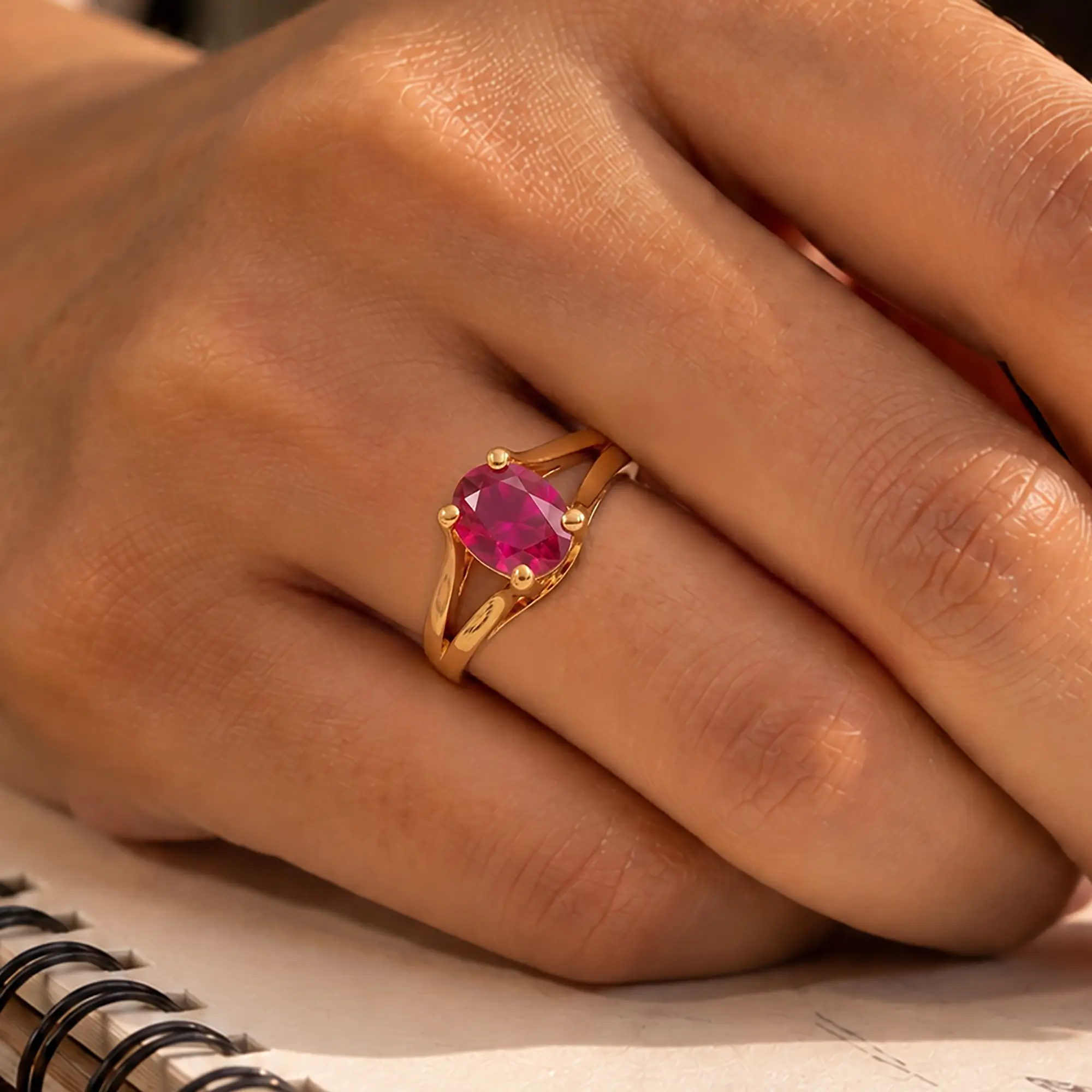 Ruby (Manik) Ring for Women in 22K Yellow Gold – Oval 9x8 mm, Prong Setting, 7 g thumbnail