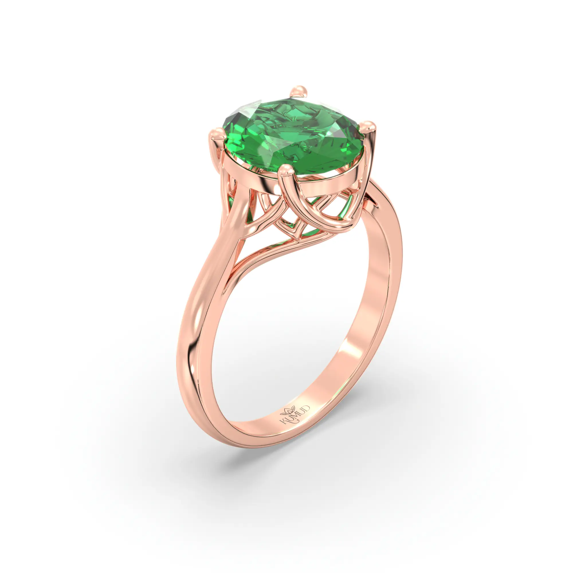 Emerald (Panna) Ring for Women in 18K Rose Gold – Oval 9x8 mm, Prong Setting, 5 g (Design K16B-18) thumbnail