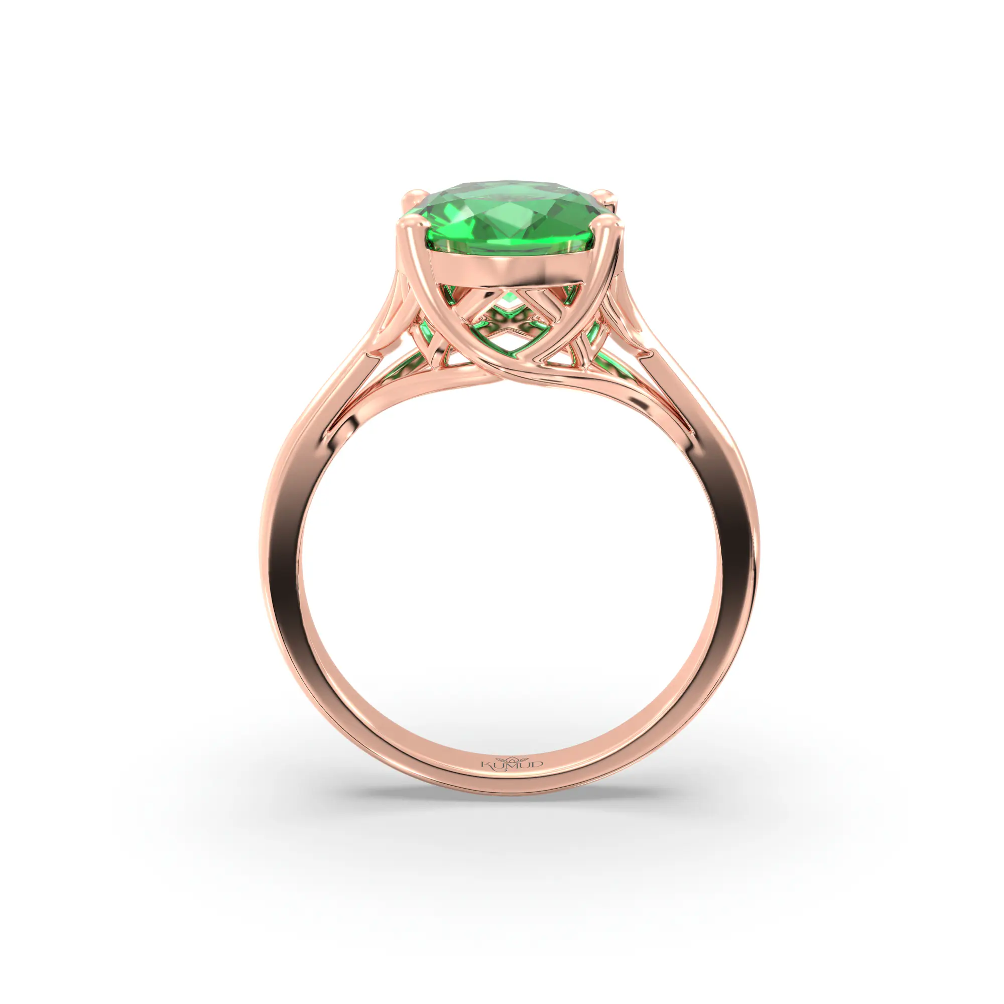 Emerald (Panna) Ring for Women in 18K Rose Gold – Oval 9x8 mm, Prong Setting, 5 g (Design K16B-18) thumbnail