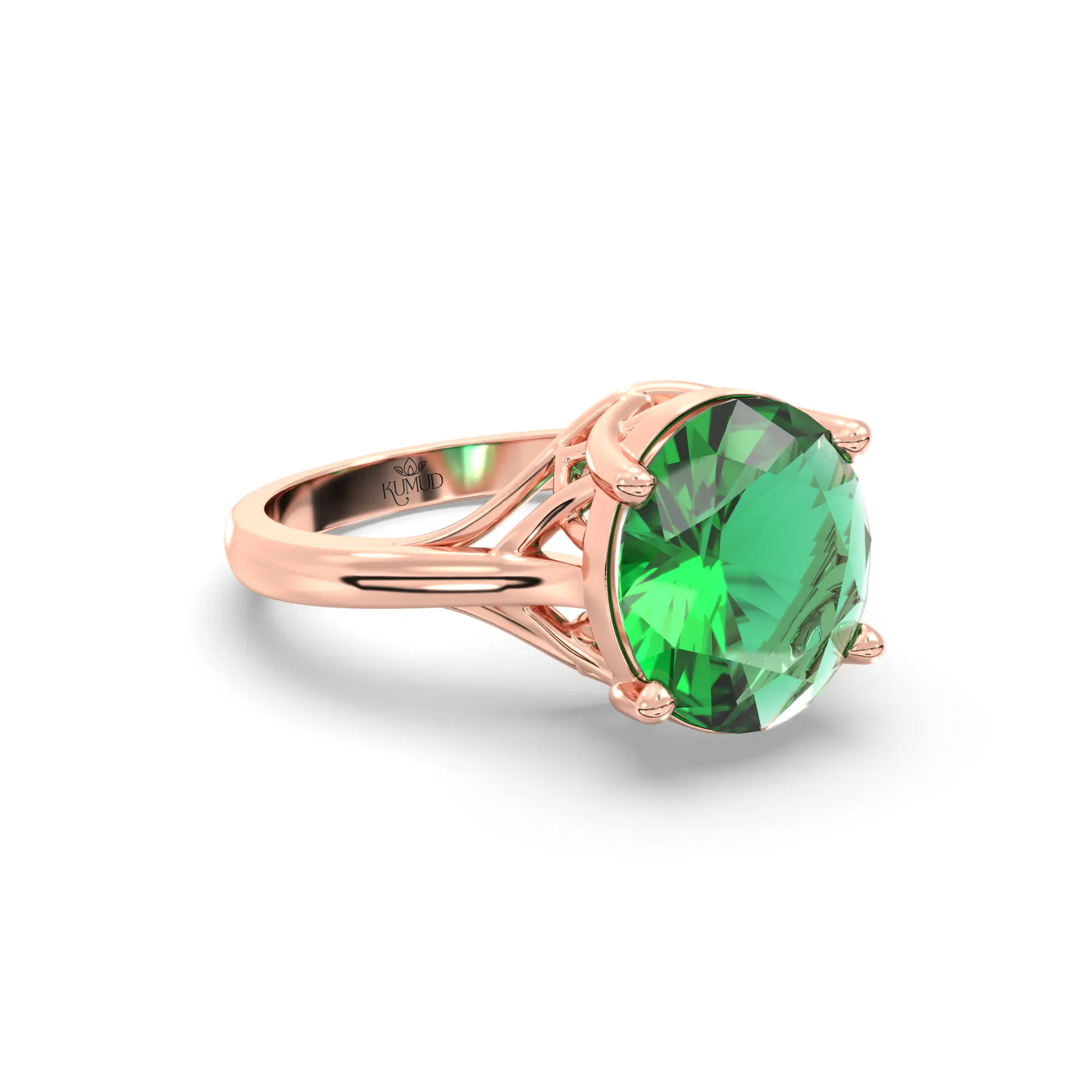 Emerald (Panna) Ring for Women in 18K Rose Gold – Oval 9x8 mm, Prong Setting, 5 g (Design K16B-18) thumbnail