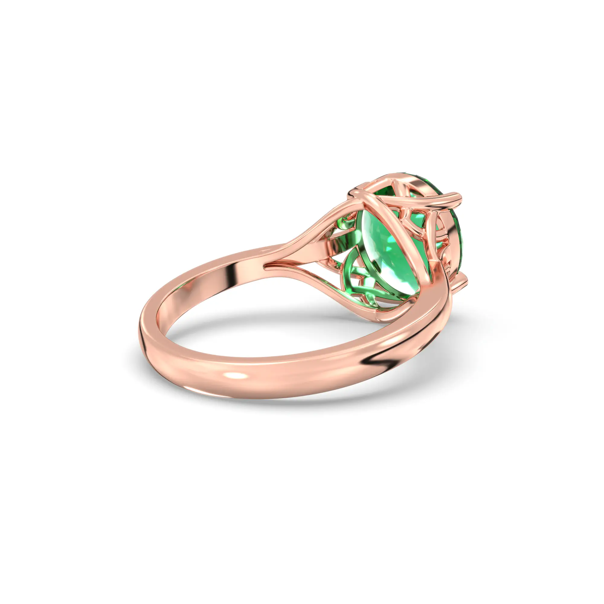 Emerald (Panna) Ring for Women in 18K Rose Gold – Oval 9x8 mm, Prong Setting, 5 g (Design K16B-18) thumbnail