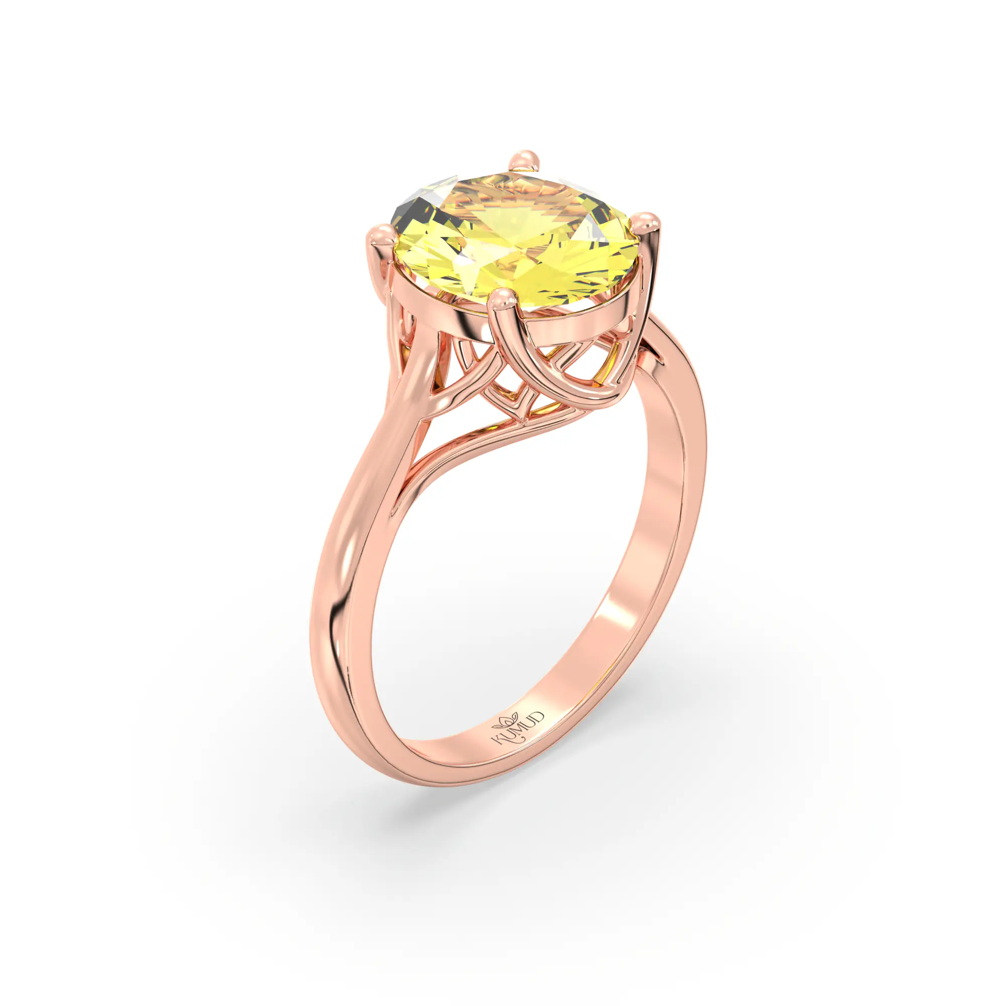 Yellow Sapphire (Pukhraj) Ring for Women in 18K Rose Gold – Oval 9x8 mm, Prong Setting, 5 g (Design K16B-18) thumbnail