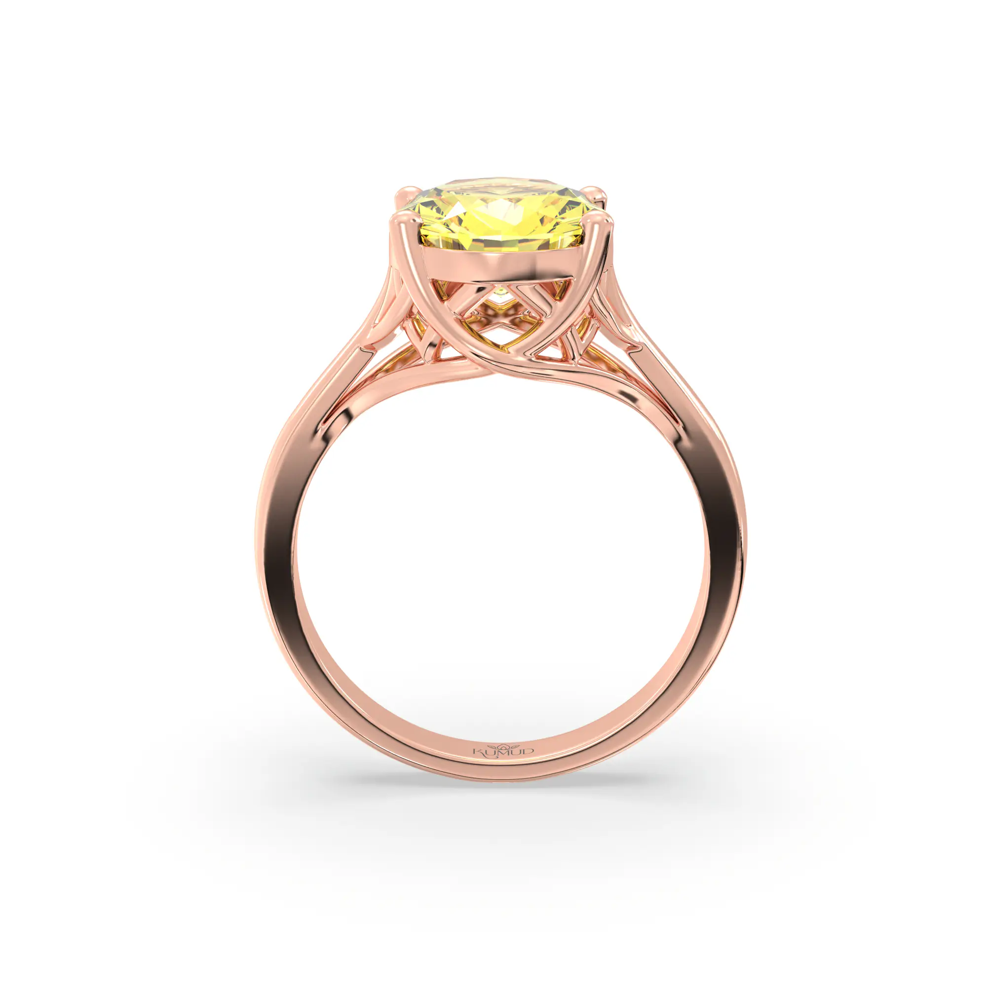 Yellow Sapphire (Pukhraj) Ring for Women in 18K Rose Gold – Oval 9x8 mm, Prong Setting, 5 g (Design K16B-18) thumbnail