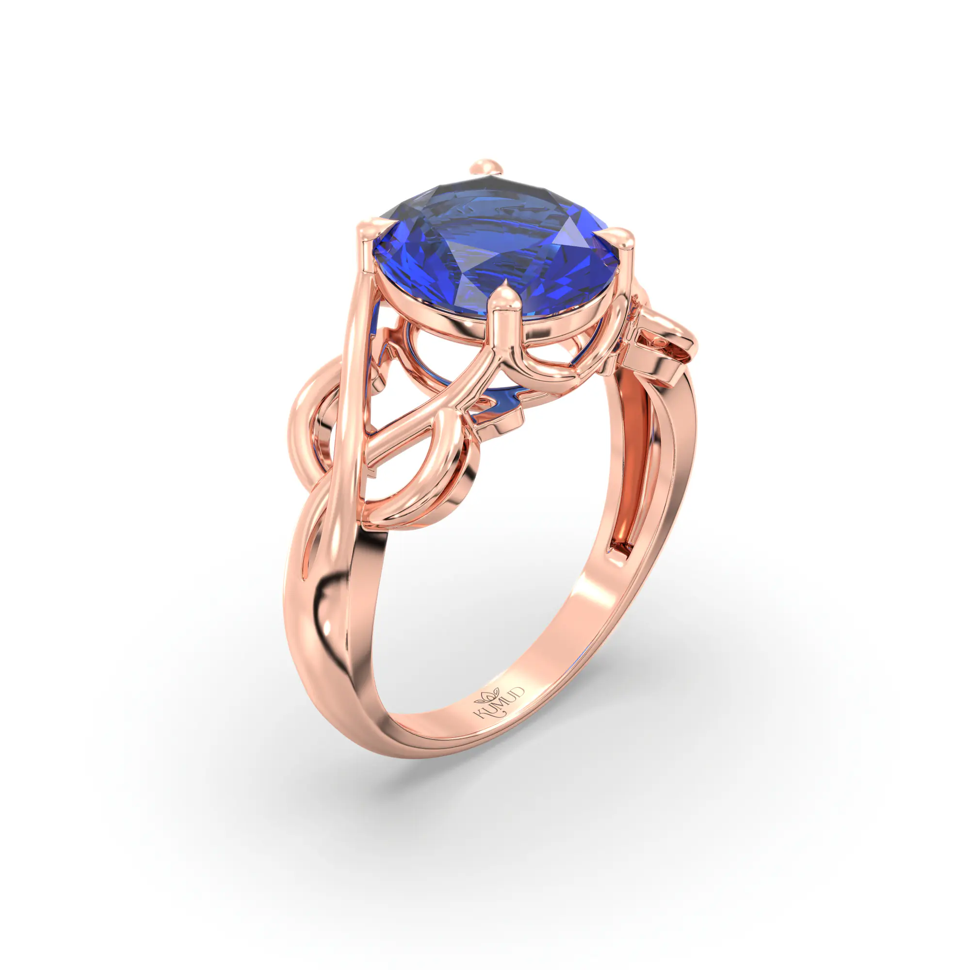 Blue Sapphire (Neelam) Ring for Women in 18K Rose Gold – Oval 9x8 mm, Prong Setting, 5 g (Design K16B-19) thumbnail