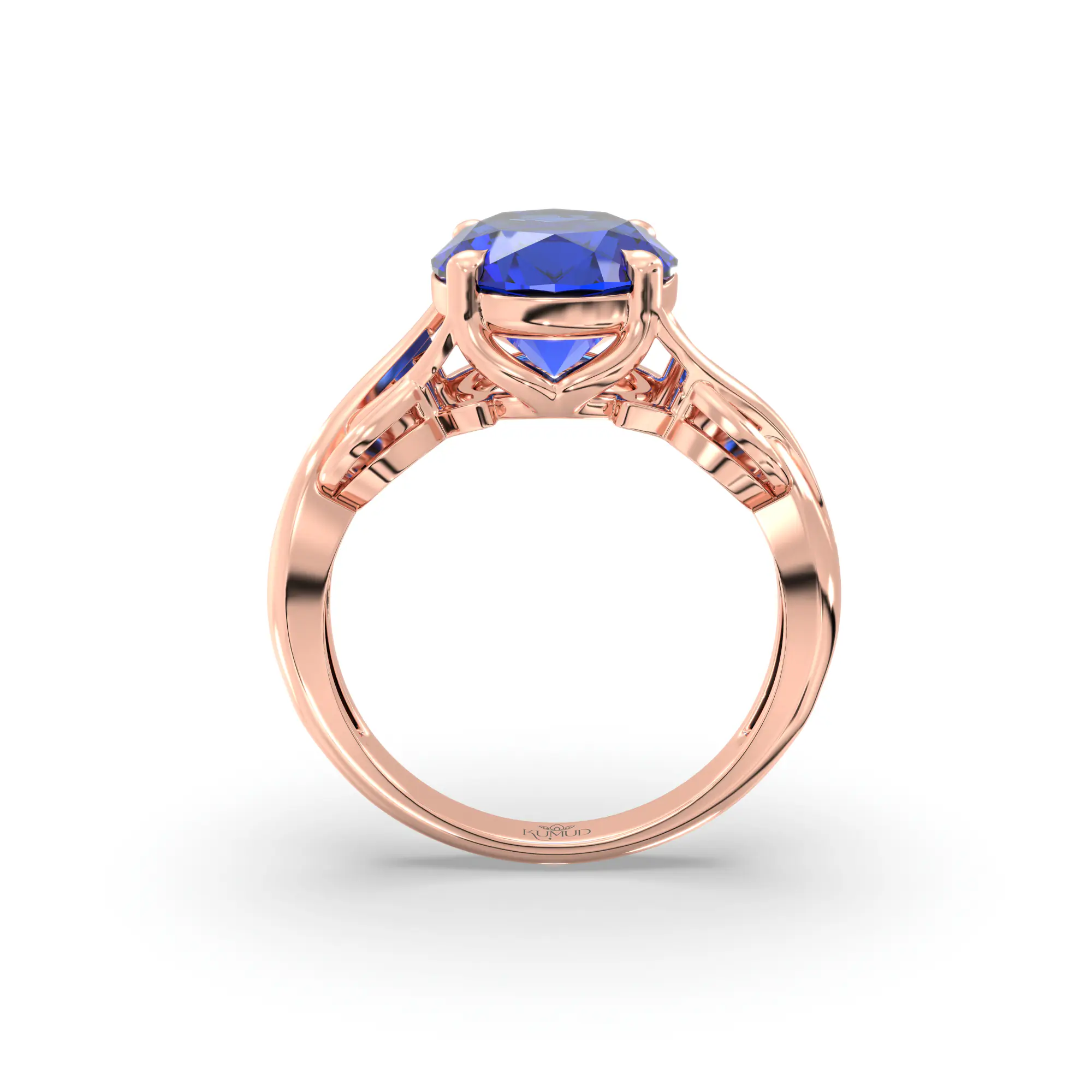 Blue Sapphire (Neelam) Ring for Women in 18K Rose Gold – Oval 9x8 mm, Prong Setting, 5 g (Design K16B-19) thumbnail