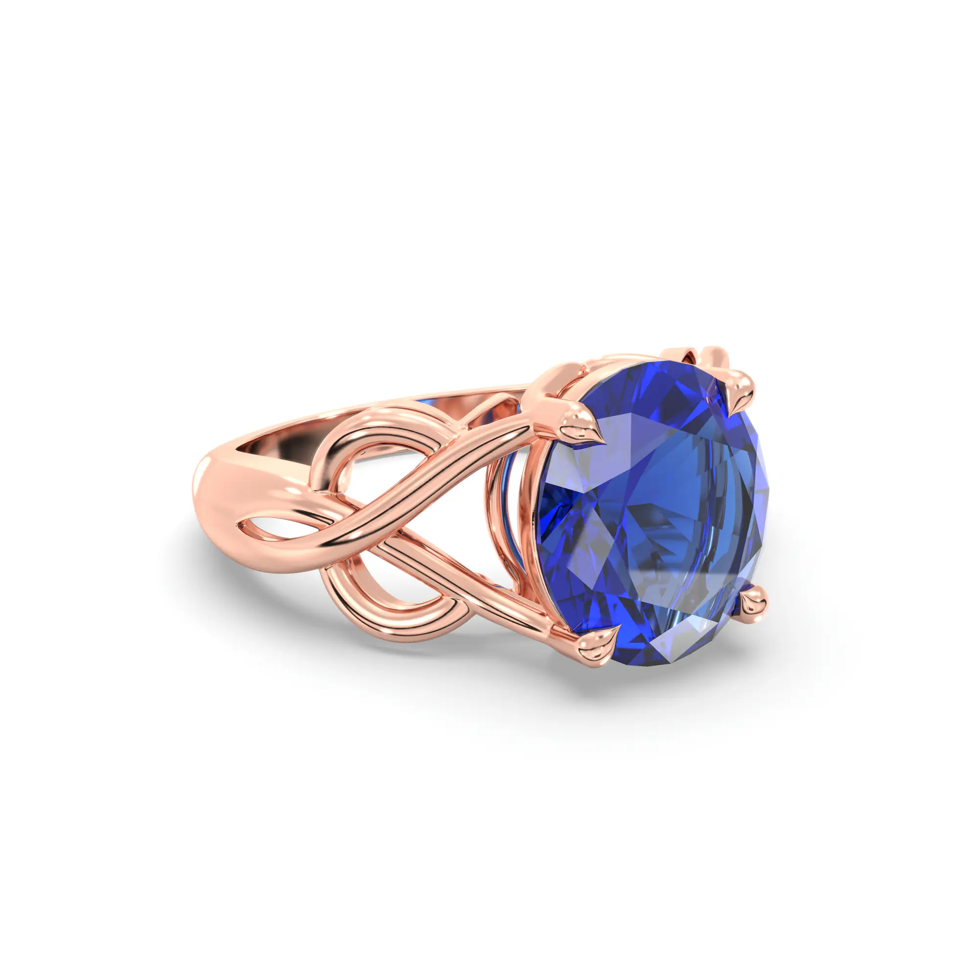 Blue Sapphire (Neelam) Ring for Women in 18K Rose Gold – Oval 9x8 mm, Prong Setting, 5 g (Design K16B-19) thumbnail