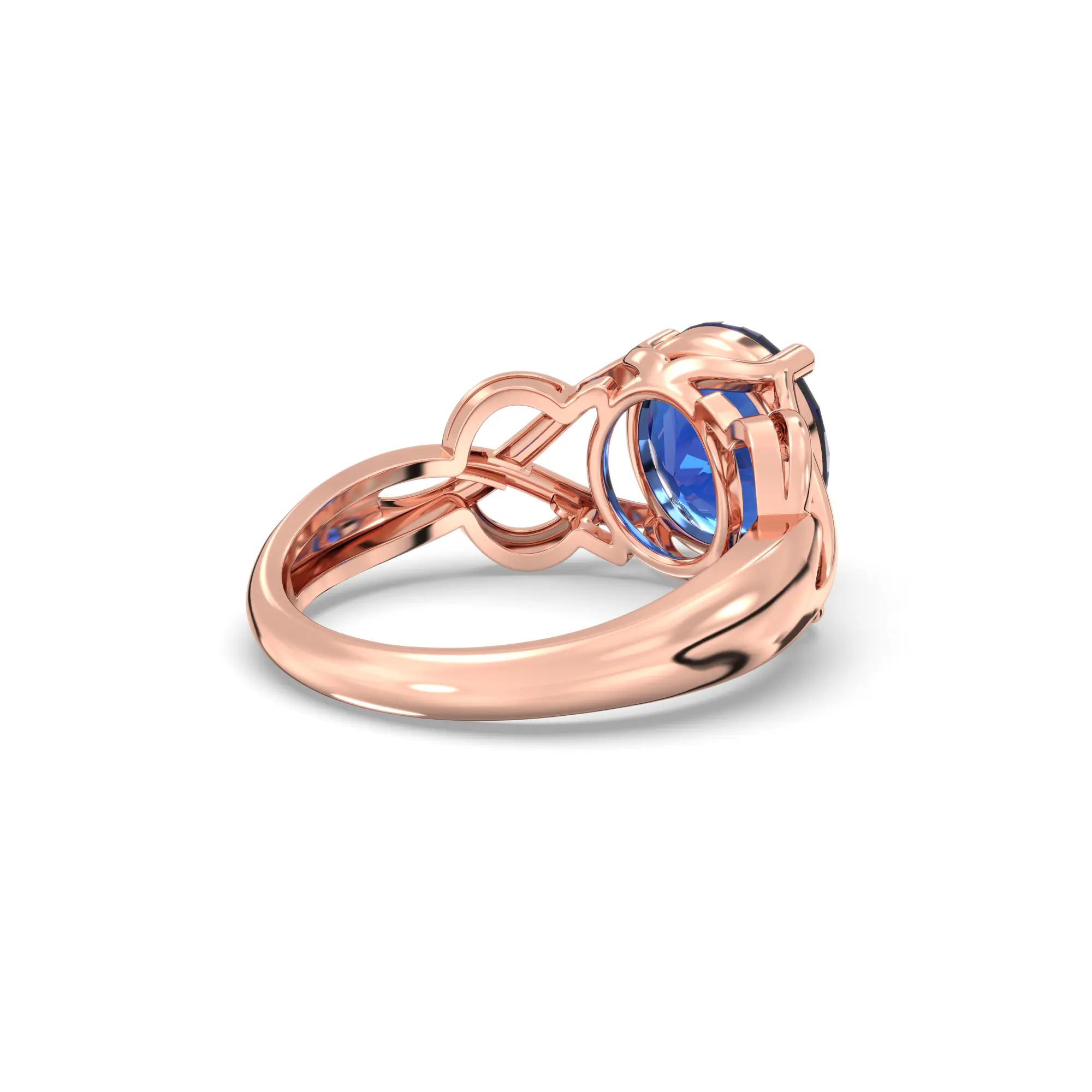 Blue Sapphire (Neelam) Ring for Women in 18K Rose Gold – Oval 9x8 mm, Prong Setting, 5 g (Design K16B-19) thumbnail