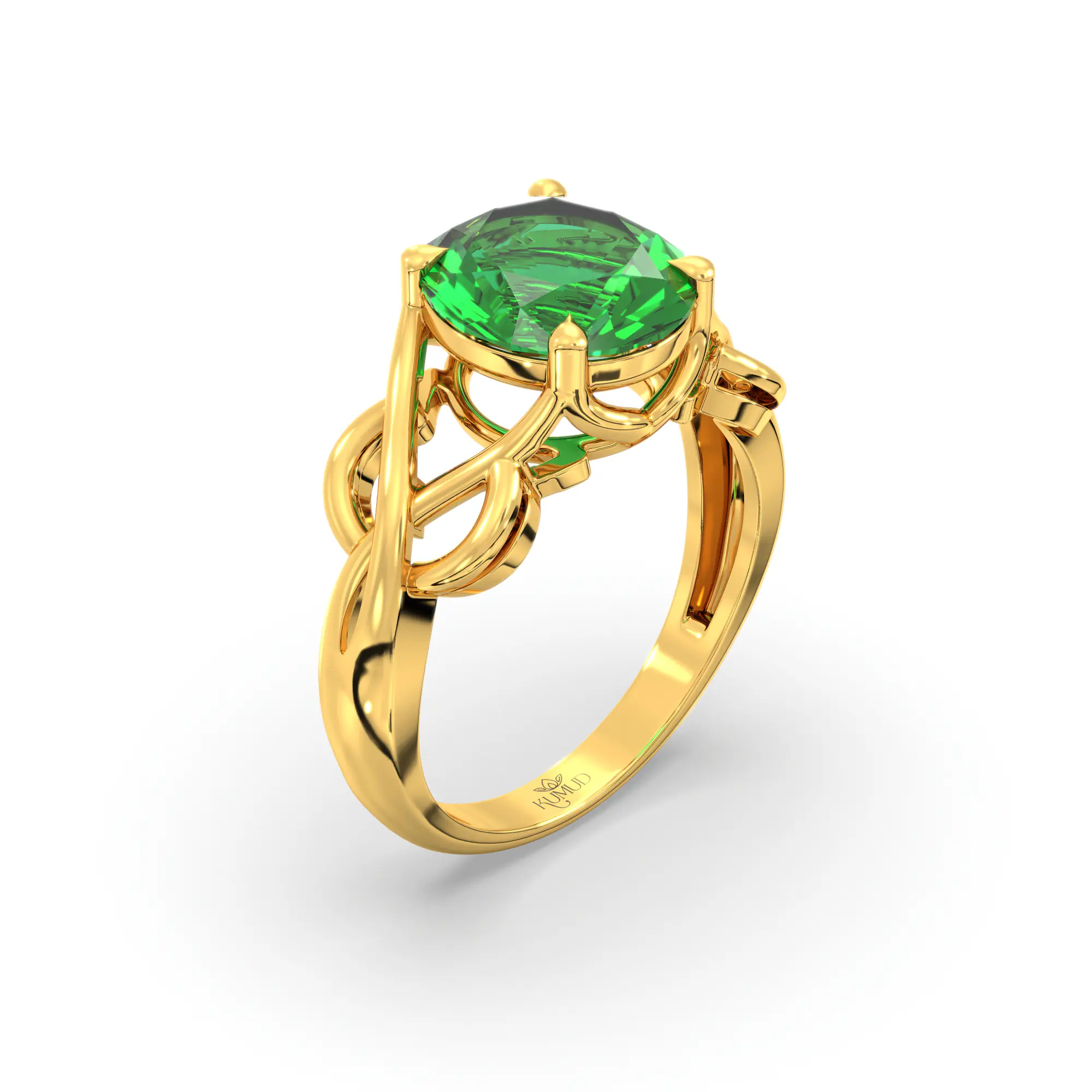 Emerald (Panna) Ring for Women in 22K Yellow Gold – Oval 9x8 mm, Prong Setting, 5 g (Design K16B-19) thumbnail
