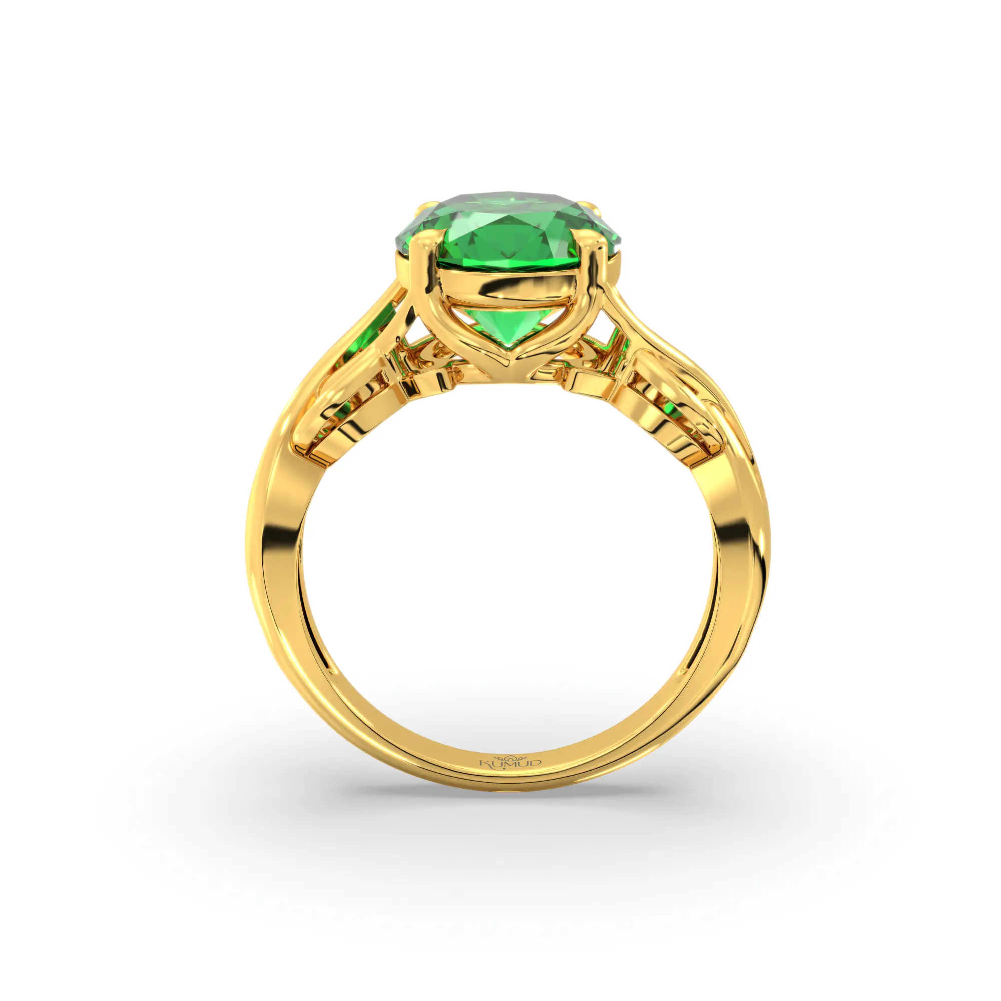 Emerald (Panna) Ring for Women in 22K Yellow Gold – Oval 9x8 mm, Prong Setting, 5 g (Design K16B-19) thumbnail