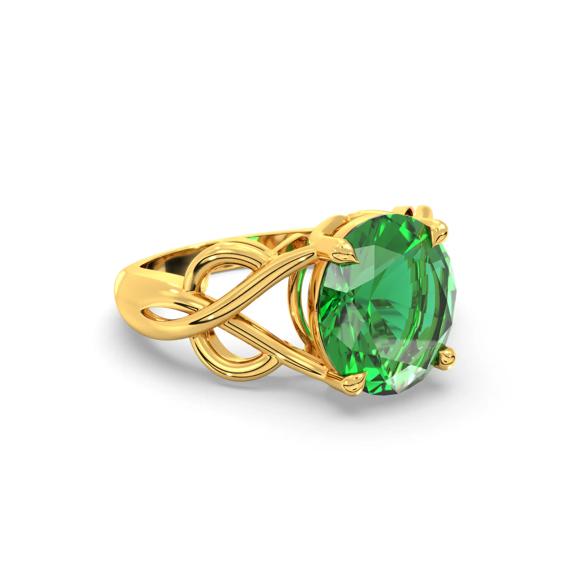Emerald (Panna) Ring for Women in 22K Yellow Gold – Oval 9x8 mm, Prong Setting, 5 g (Design K16B-19) thumbnail