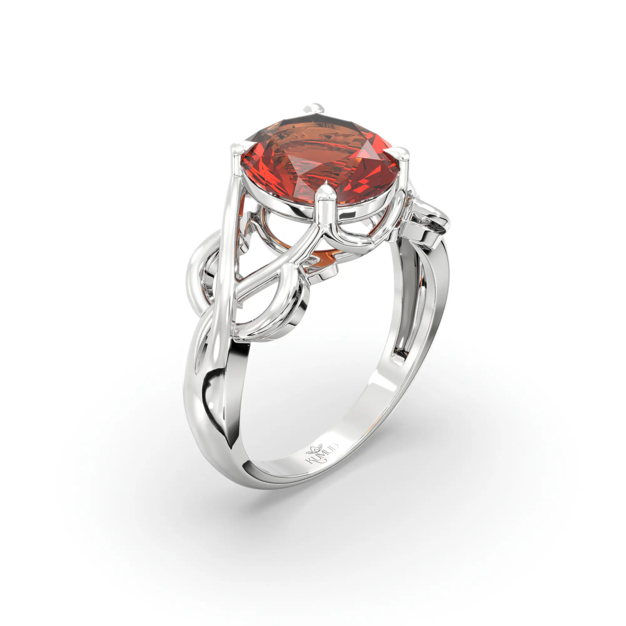 Hessonite (Gomed) Ring for Women in 18K White Gold – Oval 9x8 mm, Prong Setting, 5 g (Design K16B-19) thumbnail