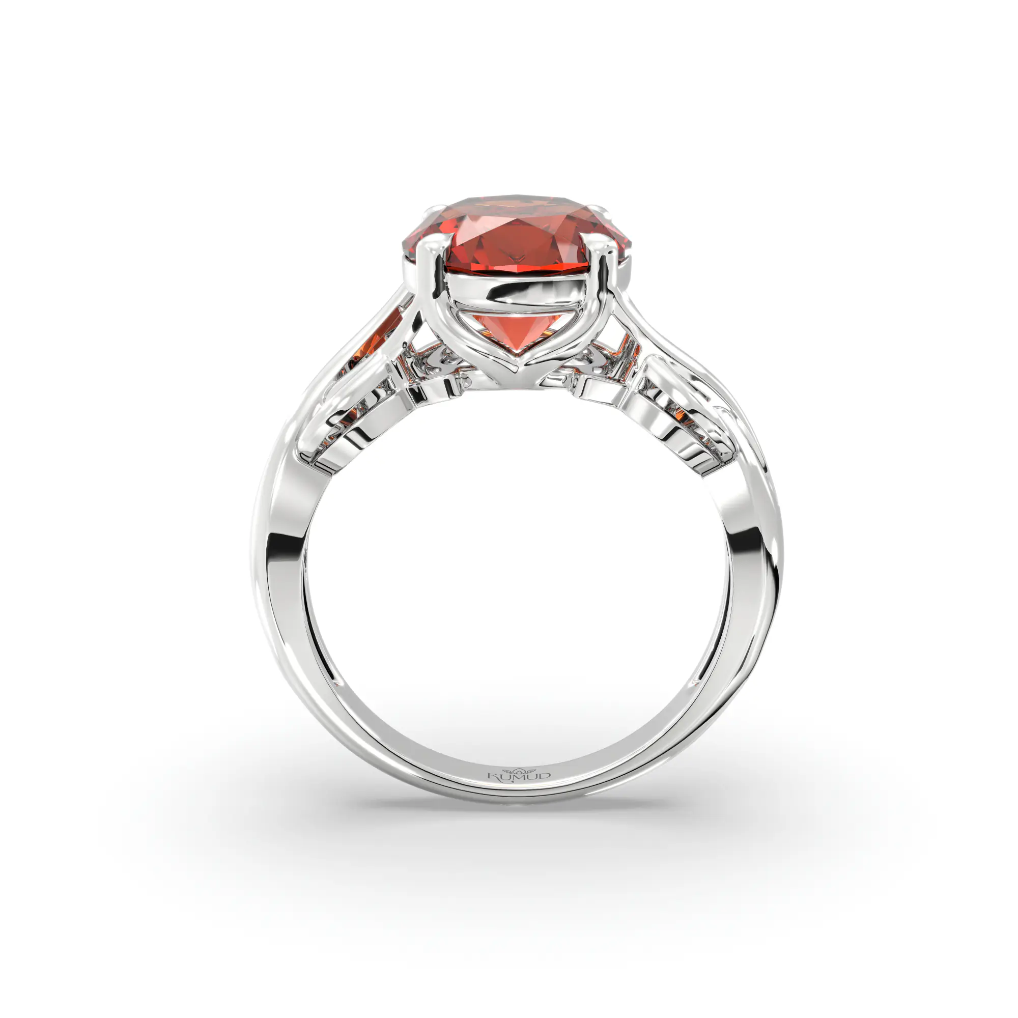 Hessonite (Gomed) Ring for Women in 18K White Gold – Oval 9x8 mm, Prong Setting, 5 g (Design K16B-19) thumbnail