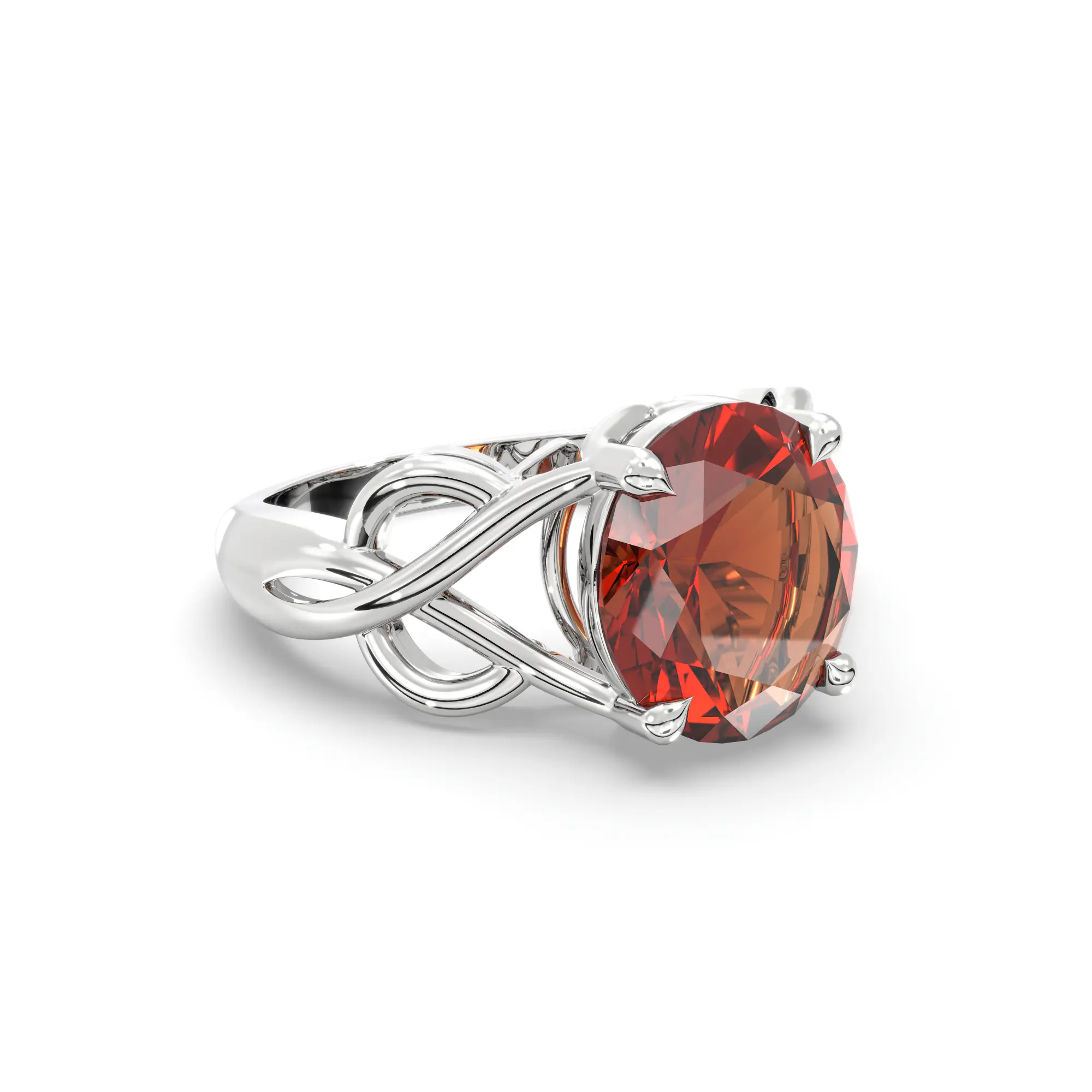 Hessonite (Gomed) Ring for Women in 18K White Gold – Oval 9x8 mm, Prong Setting, 5 g (Design K16B-19) thumbnail