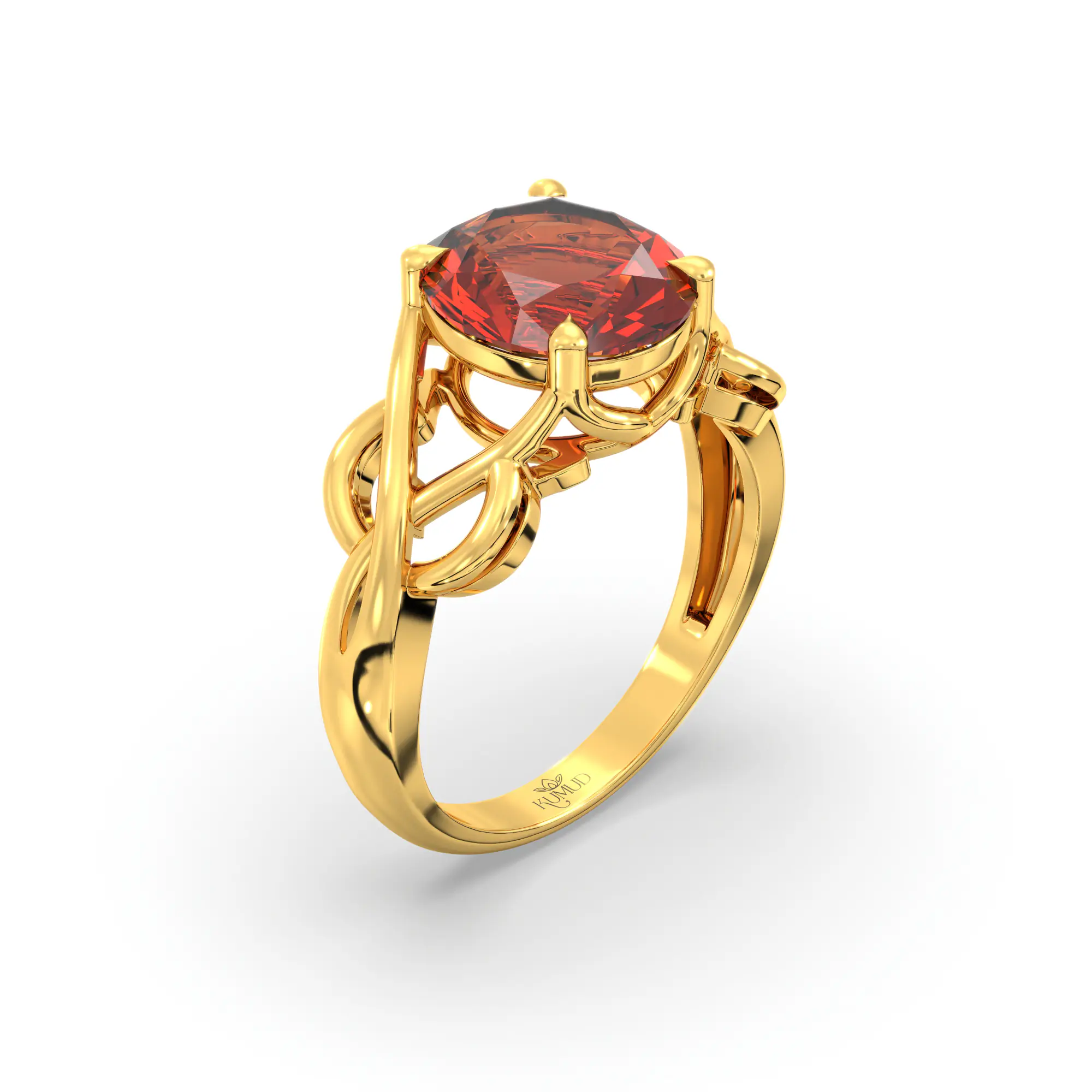 Hessonite (Gomed) Ring for Women in 22K Yellow Gold – Oval 9x8 mm, Prong Setting, 5 g (Design K16B-19) thumbnail