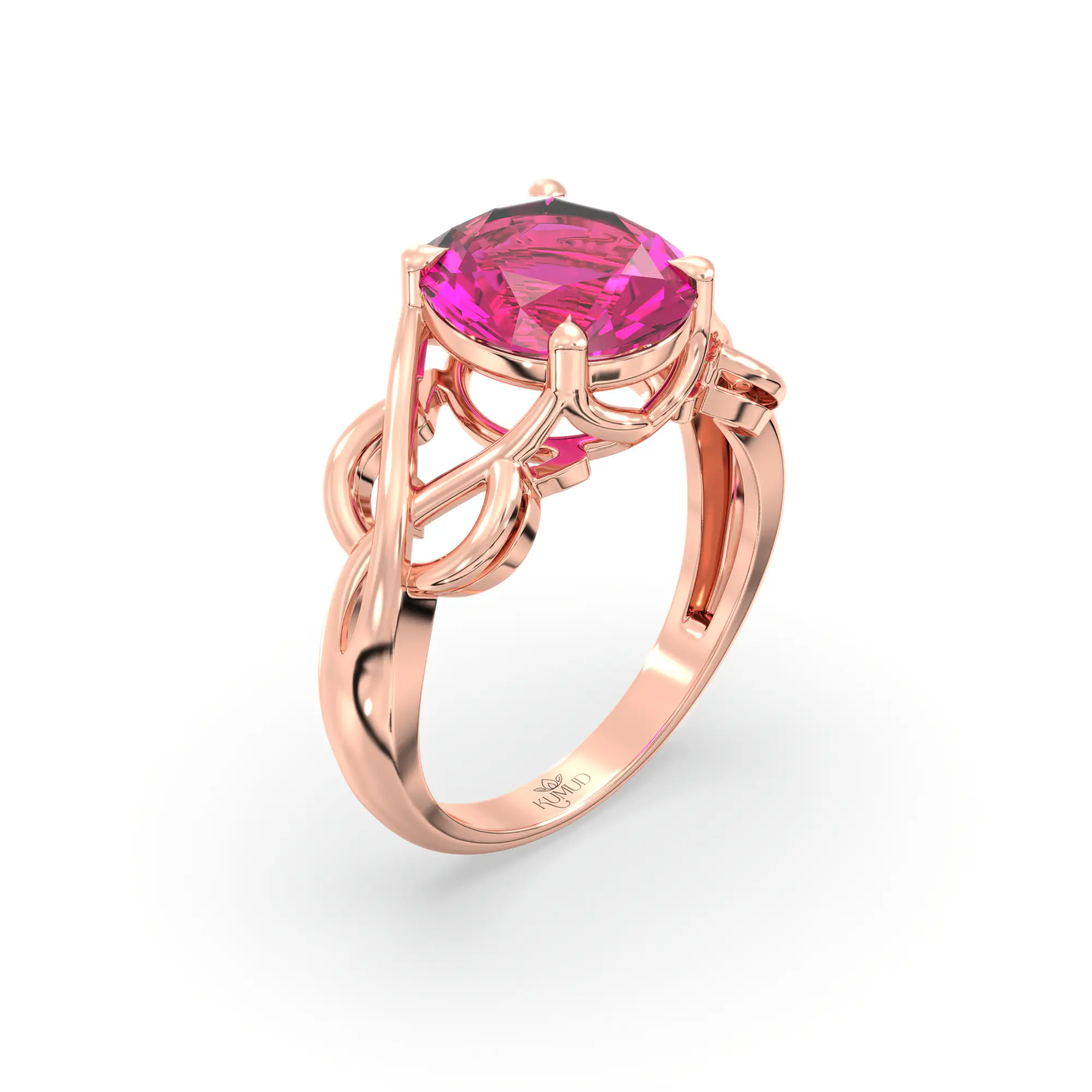 Ruby (Manik) Ring for Women in 18K Rose Gold – Oval 9x8 mm, Prong Setting, 5 g (Design K16B-19) thumbnail