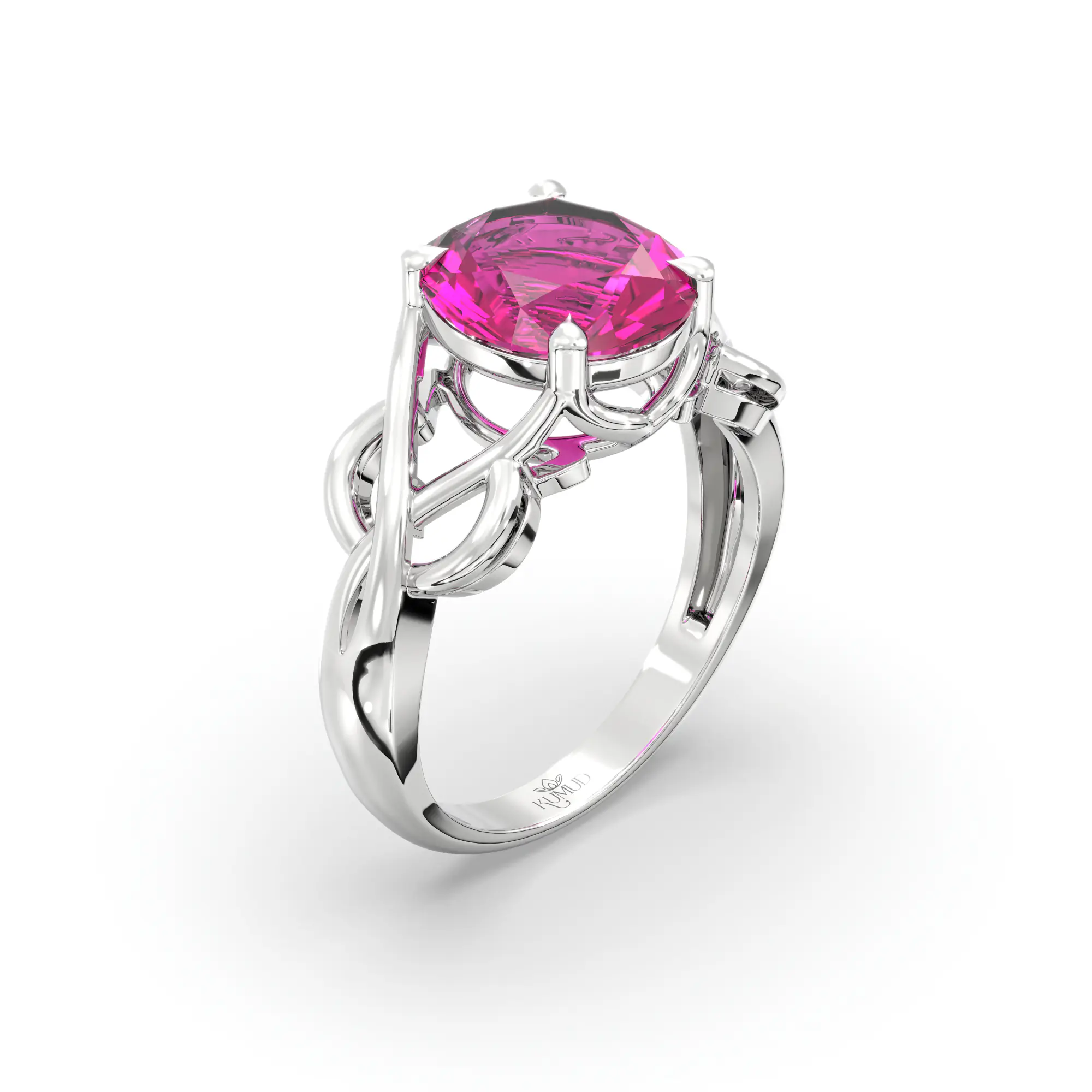 Ruby (Manik) Ring for Women in 18K White Gold – Oval 9x8 mm, Prong Setting, 5 g (Design K16B-19) thumbnail