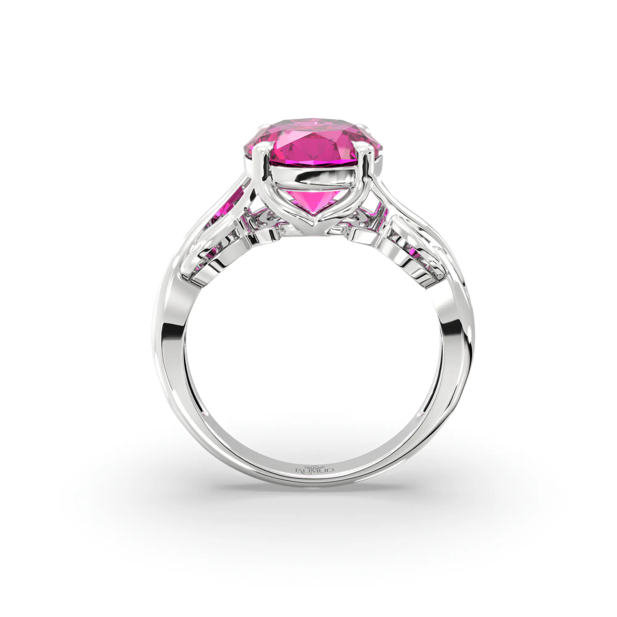 Ruby (Manik) Ring for Women in 18K White Gold – Oval 9x8 mm, Prong Setting, 5 g (Design K16B-19) thumbnail