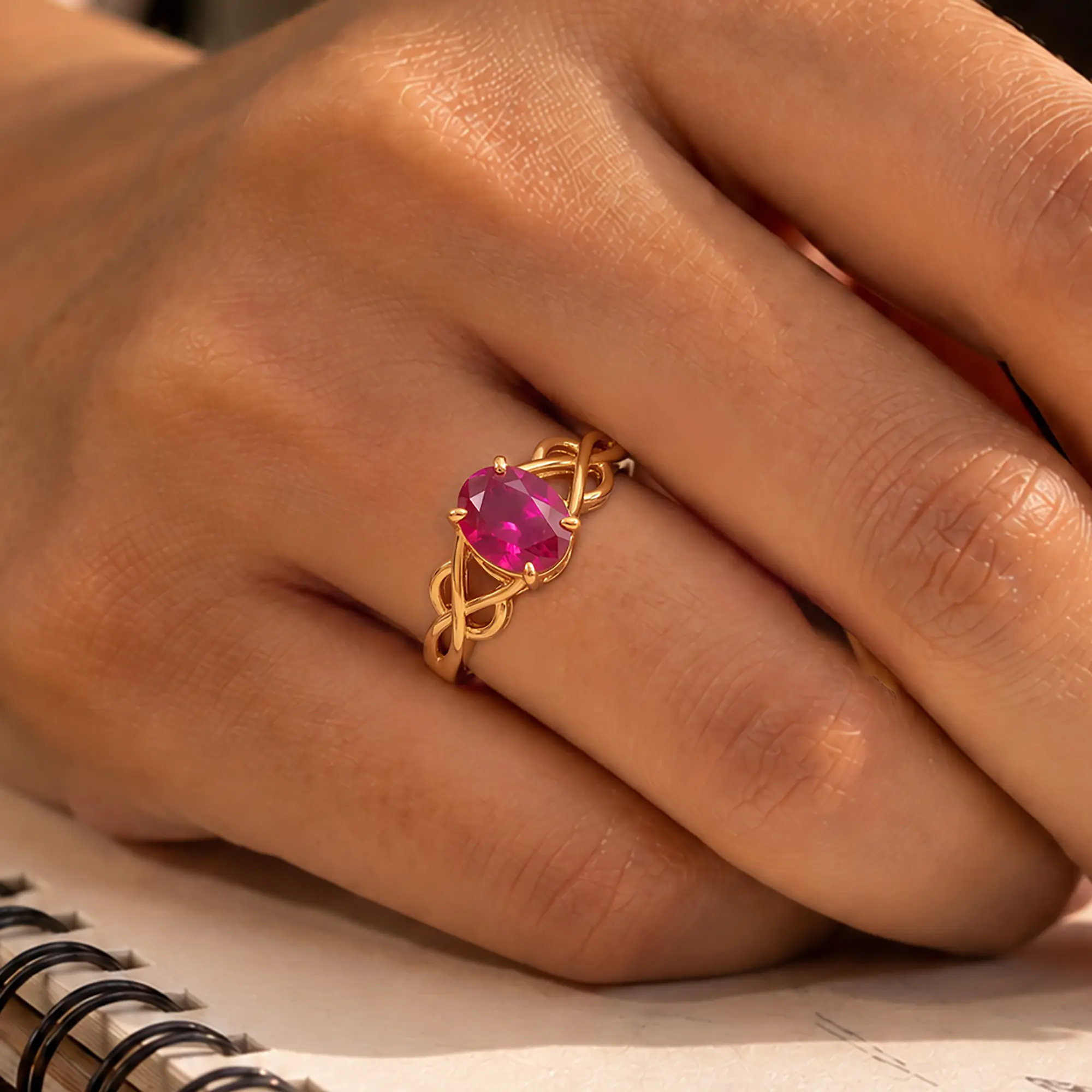 Ruby (Manik) Ring for Women in 22K Yellow Gold – Oval 9x8 mm, Prong Setting, 5 g (Design K16B-19) thumbnail