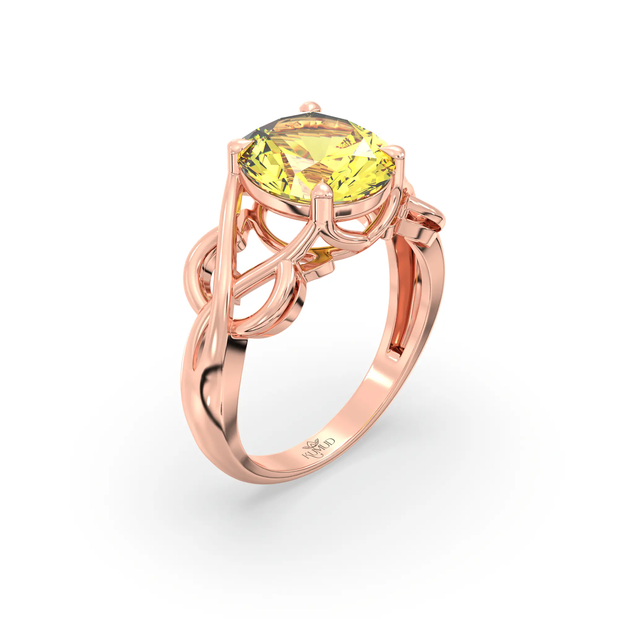 Yellow Sapphire (Pukhraj) Ring for Women in 18K Rose Gold – Oval 9x8 mm, Prong Setting, 5 g (Design K16B-19) thumbnail