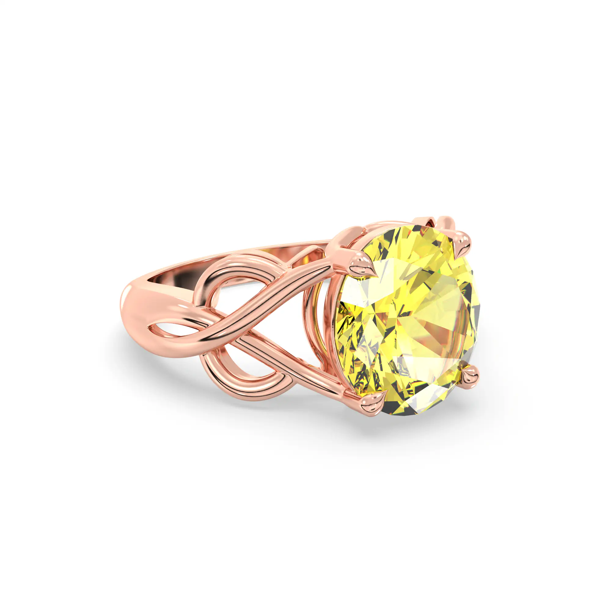 Yellow Sapphire (Pukhraj) Ring for Women in 18K Rose Gold – Oval 9x8 mm, Prong Setting, 5 g (Design K16B-19) thumbnail