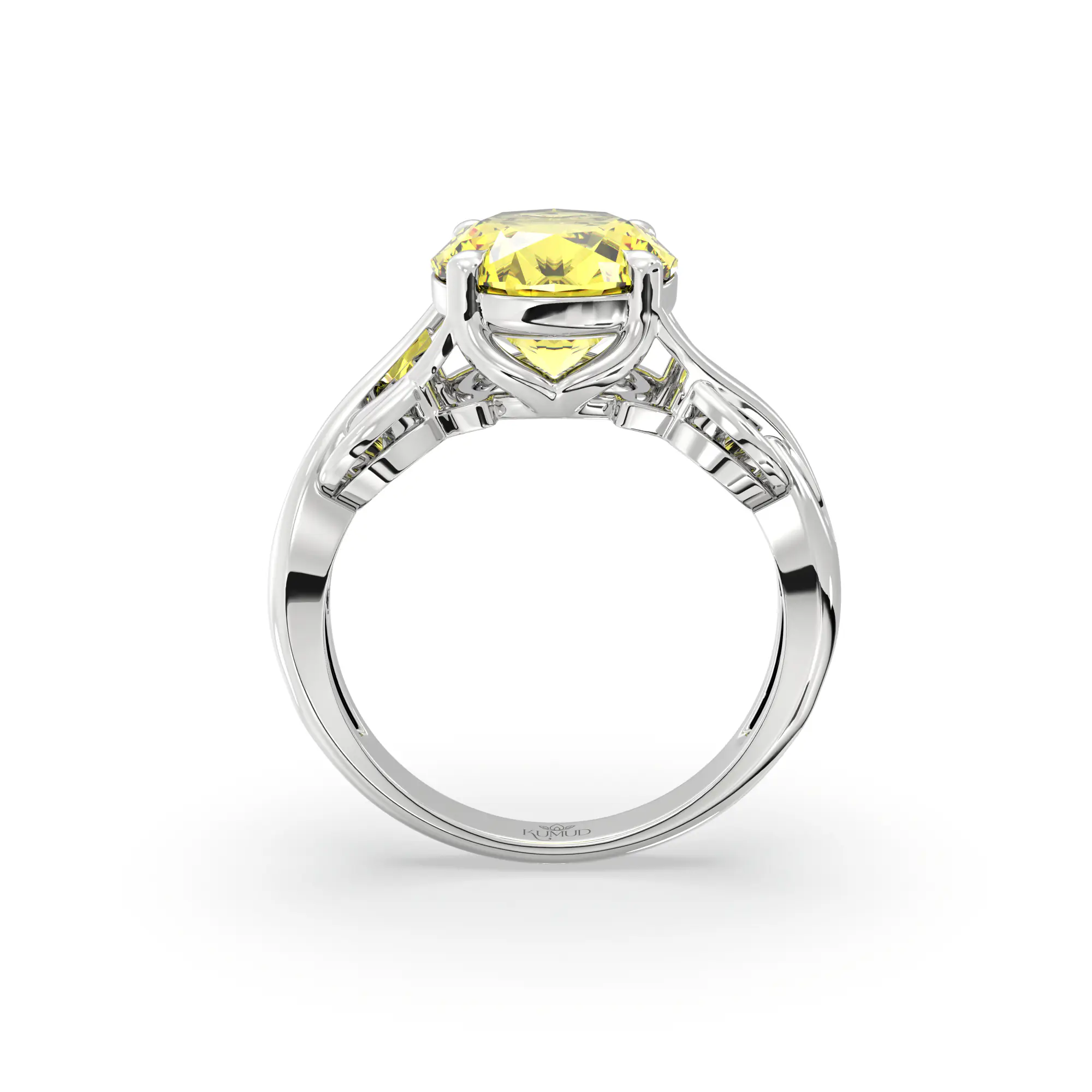 Yellow Sapphire (Pukhraj) Ring for Women in 18K White Gold – Oval 9x8 mm, Prong Setting, 5 g (Design K16B-19) thumbnail