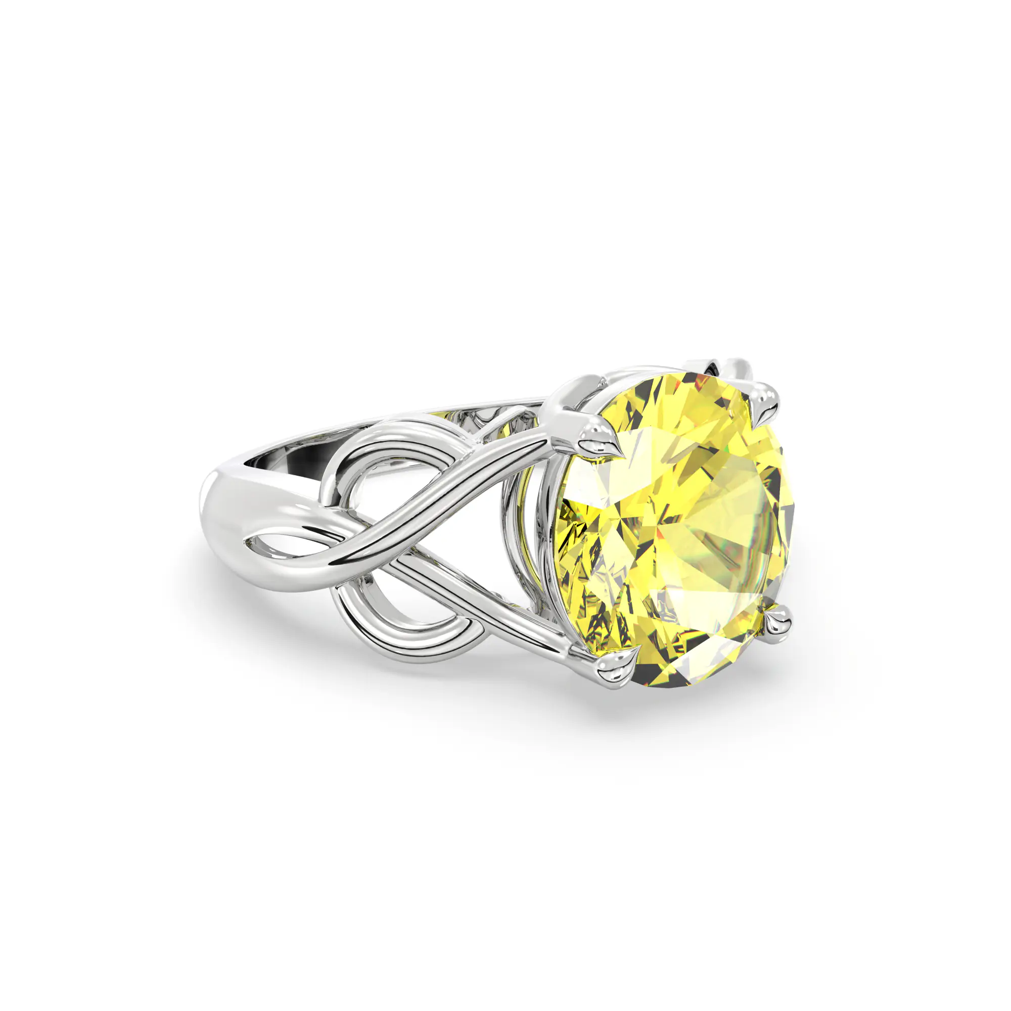 Yellow Sapphire (Pukhraj) Ring for Women in 18K White Gold – Oval 9x8 mm, Prong Setting, 5 g (Design K16B-19) thumbnail