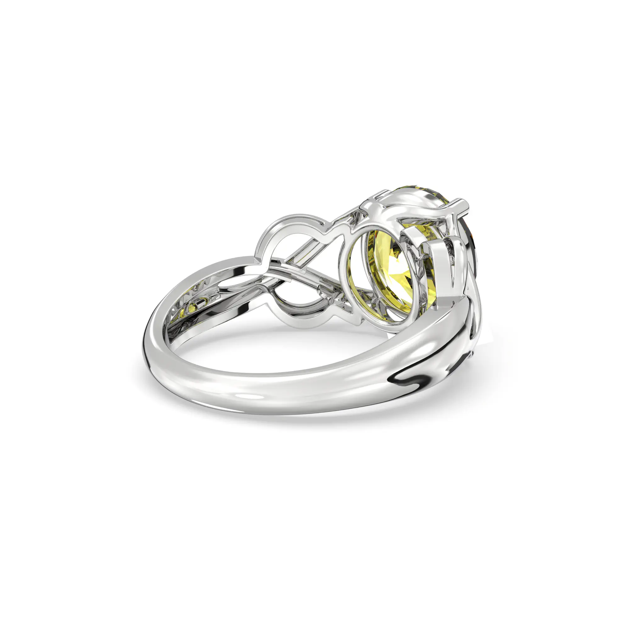 Yellow Sapphire (Pukhraj) Ring for Women in 18K White Gold – Oval 9x8 mm, Prong Setting, 5 g (Design K16B-19) thumbnail
