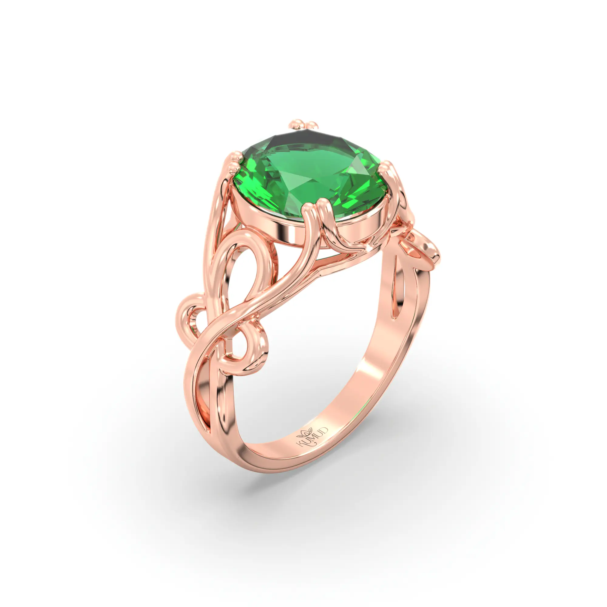 Emerald (Panna) Ring for Women in 18K Rose Gold – Oval 9x8 mm, Prong Setting, 5 g (Design K16B-20) thumbnail