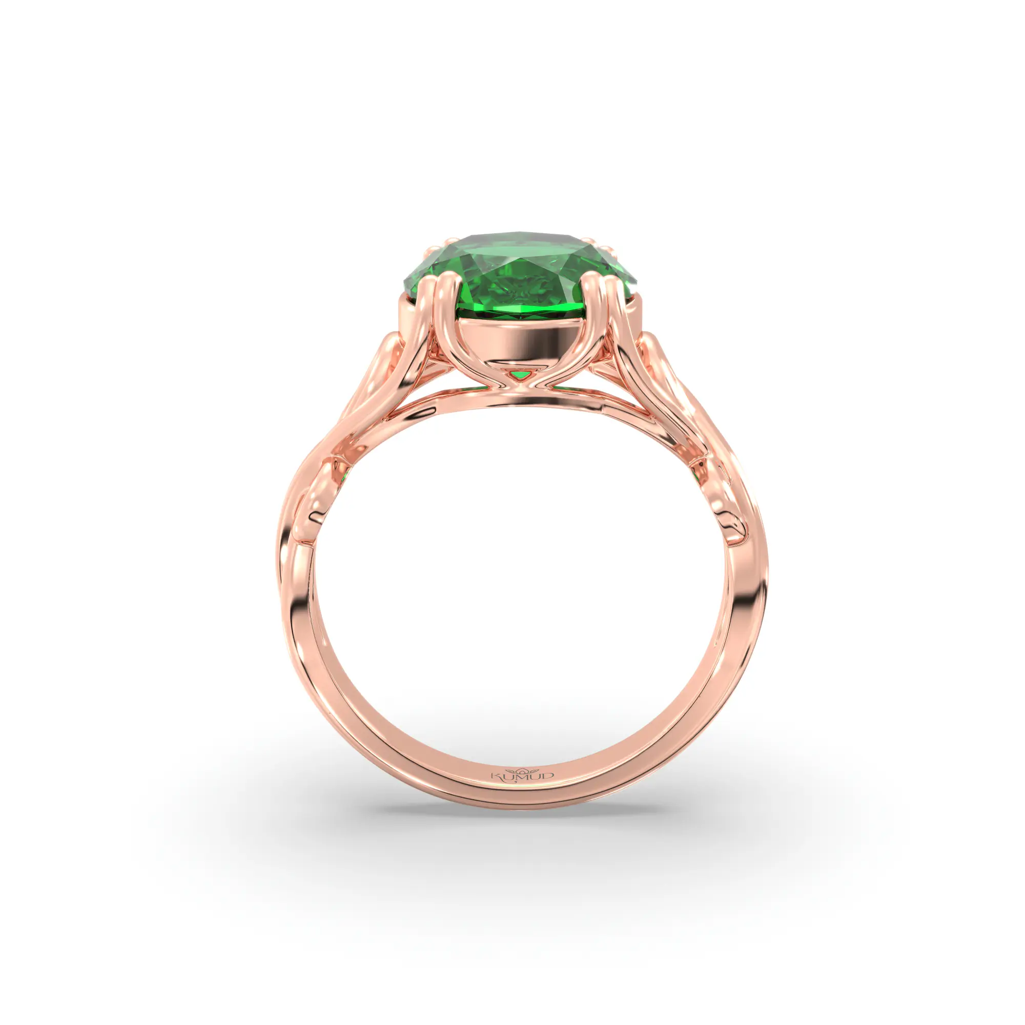 Emerald (Panna) Ring for Women in 18K Rose Gold – Oval 9x8 mm, Prong Setting, 5 g (Design K16B-20) thumbnail