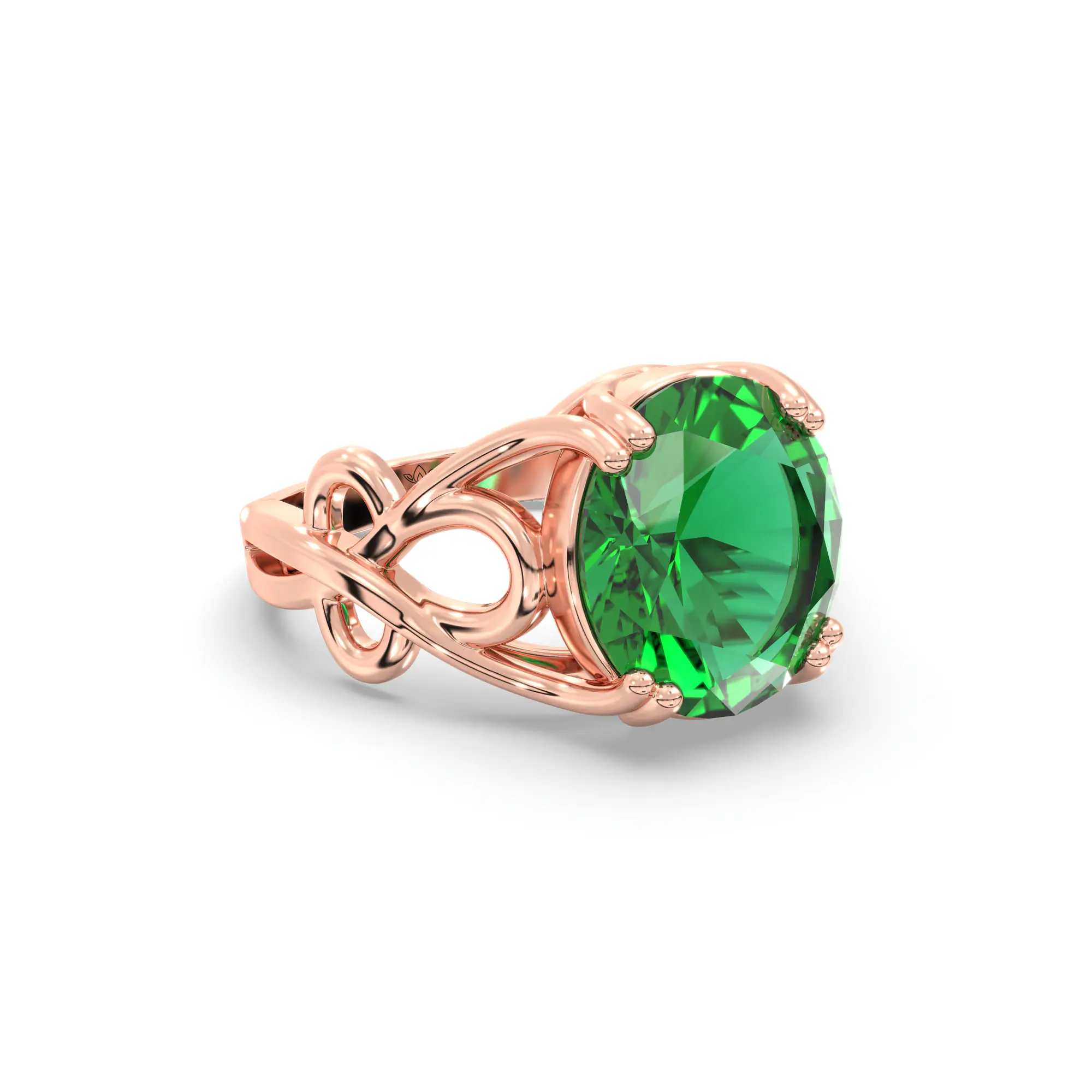 Emerald (Panna) Ring for Women in 18K Rose Gold – Oval 9x8 mm, Prong Setting, 5 g (Design K16B-20) thumbnail