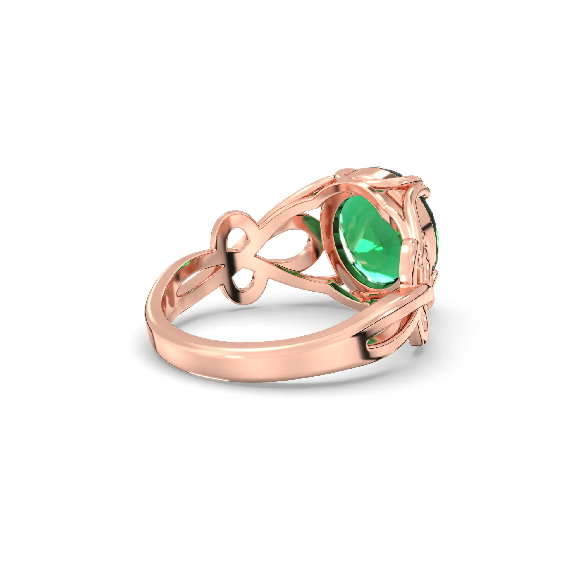 Emerald (Panna) Ring for Women in 18K Rose Gold – Oval 9x8 mm, Prong Setting, 5 g (Design K16B-20) thumbnail