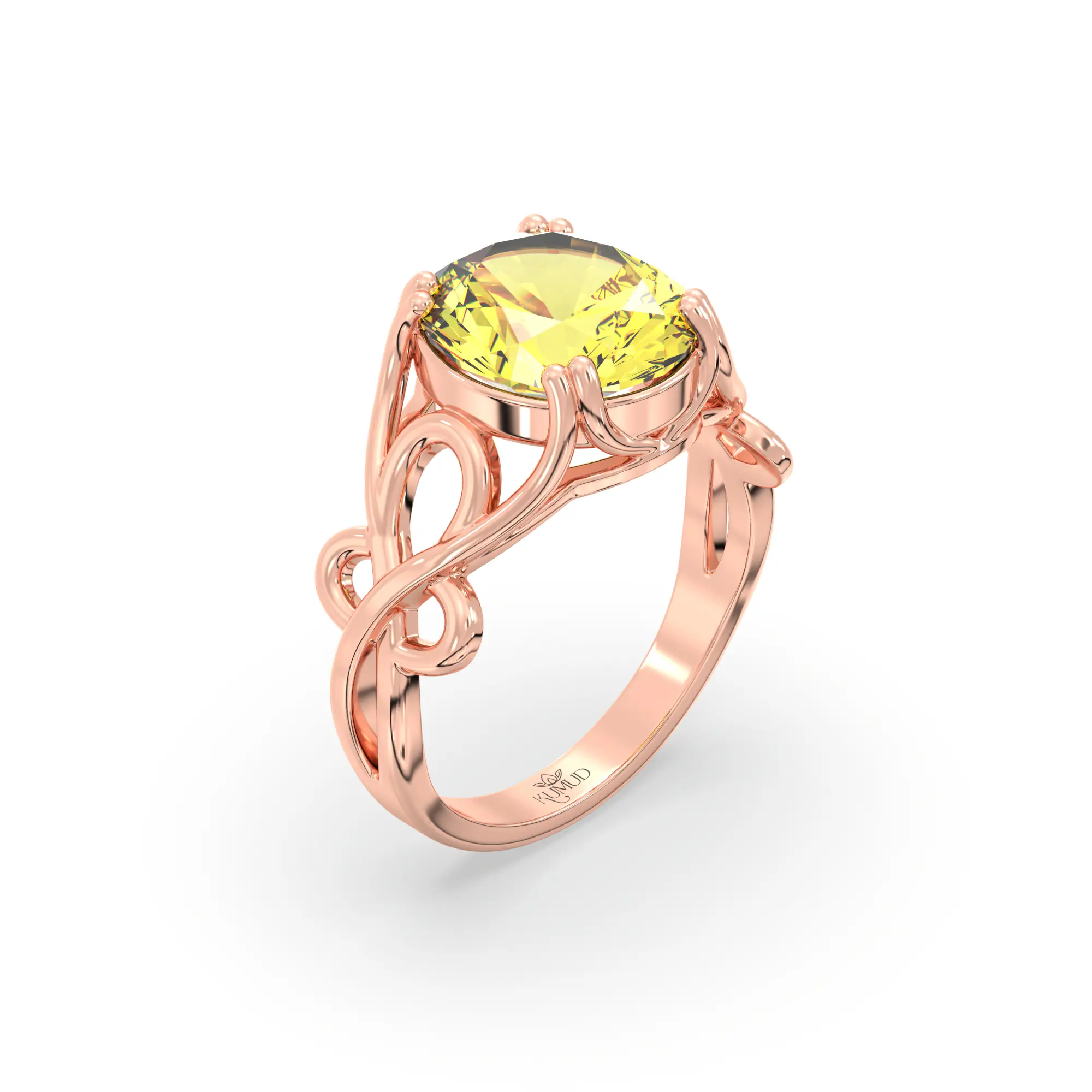 Yellow Sapphire (Pukhraj) Ring for Women in 18K Rose Gold – Oval 9x8 mm, Prong Setting, 5 g (Design K16B-20) thumbnail