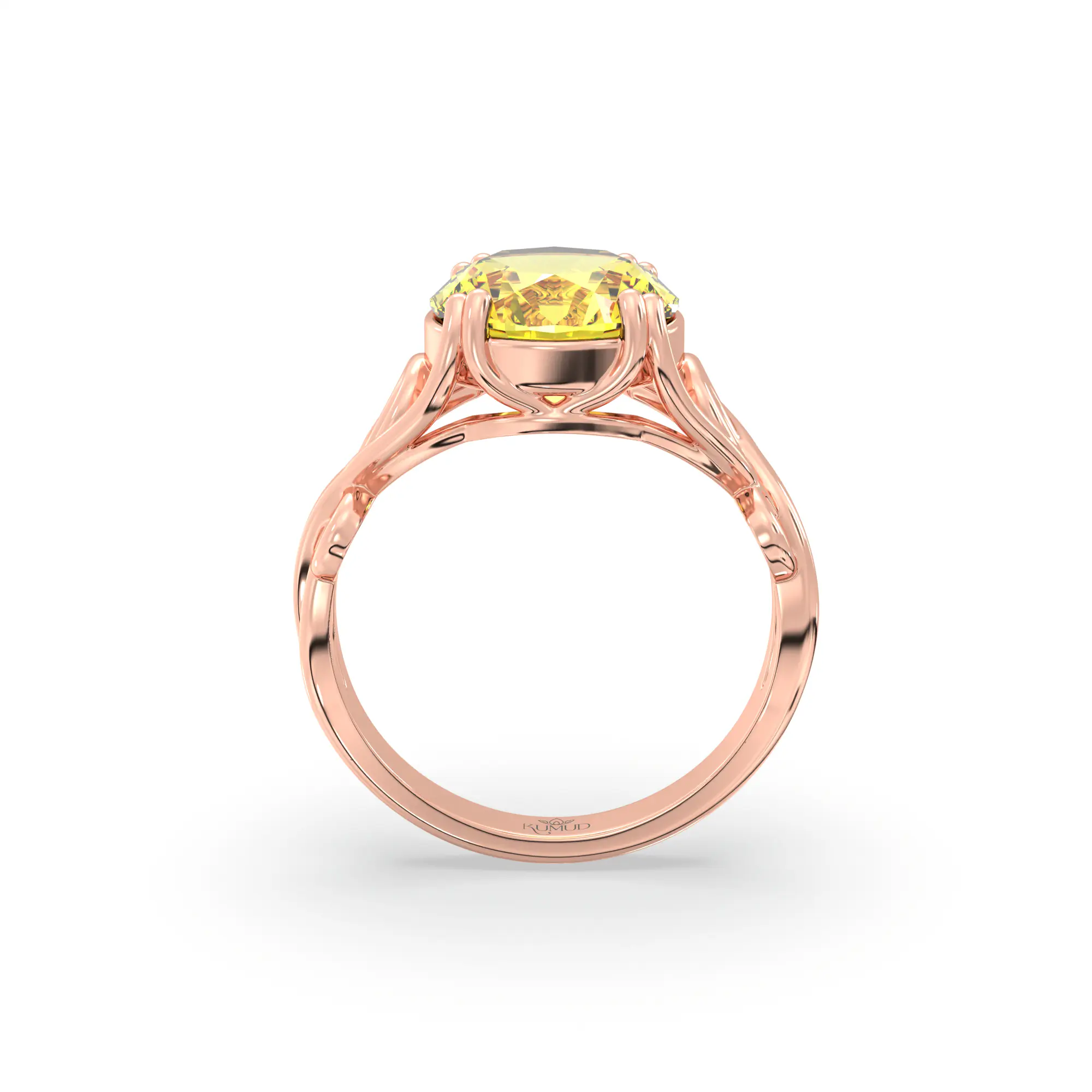 Yellow Sapphire (Pukhraj) Ring for Women in 18K Rose Gold – Oval 9x8 mm, Prong Setting, 5 g (Design K16B-20) thumbnail