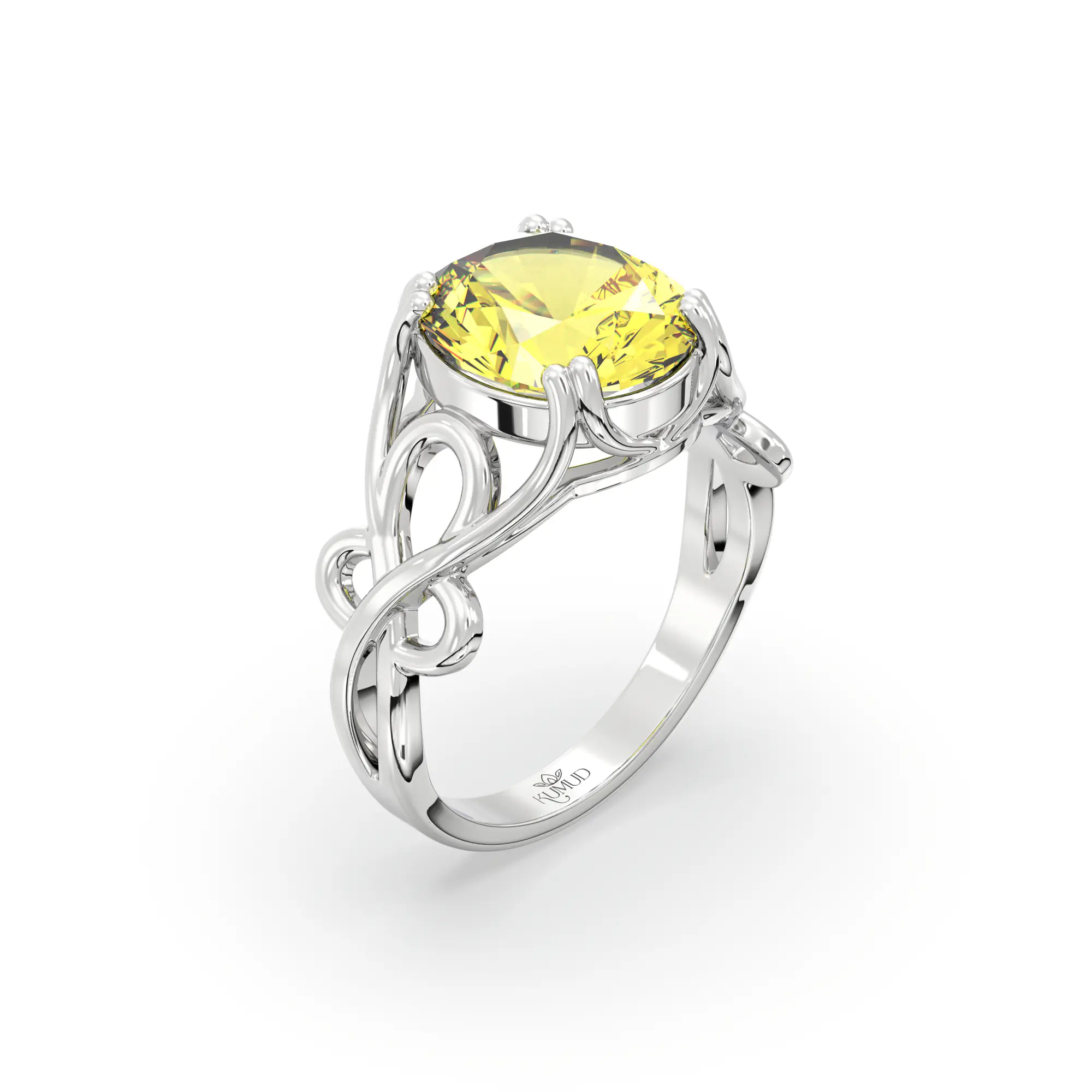 Yellow Sapphire (Pukhraj) Ring for Women in 18K White Gold – Oval 9x8 mm, Prong Setting, 5 g (Design K16B-20) thumbnail
