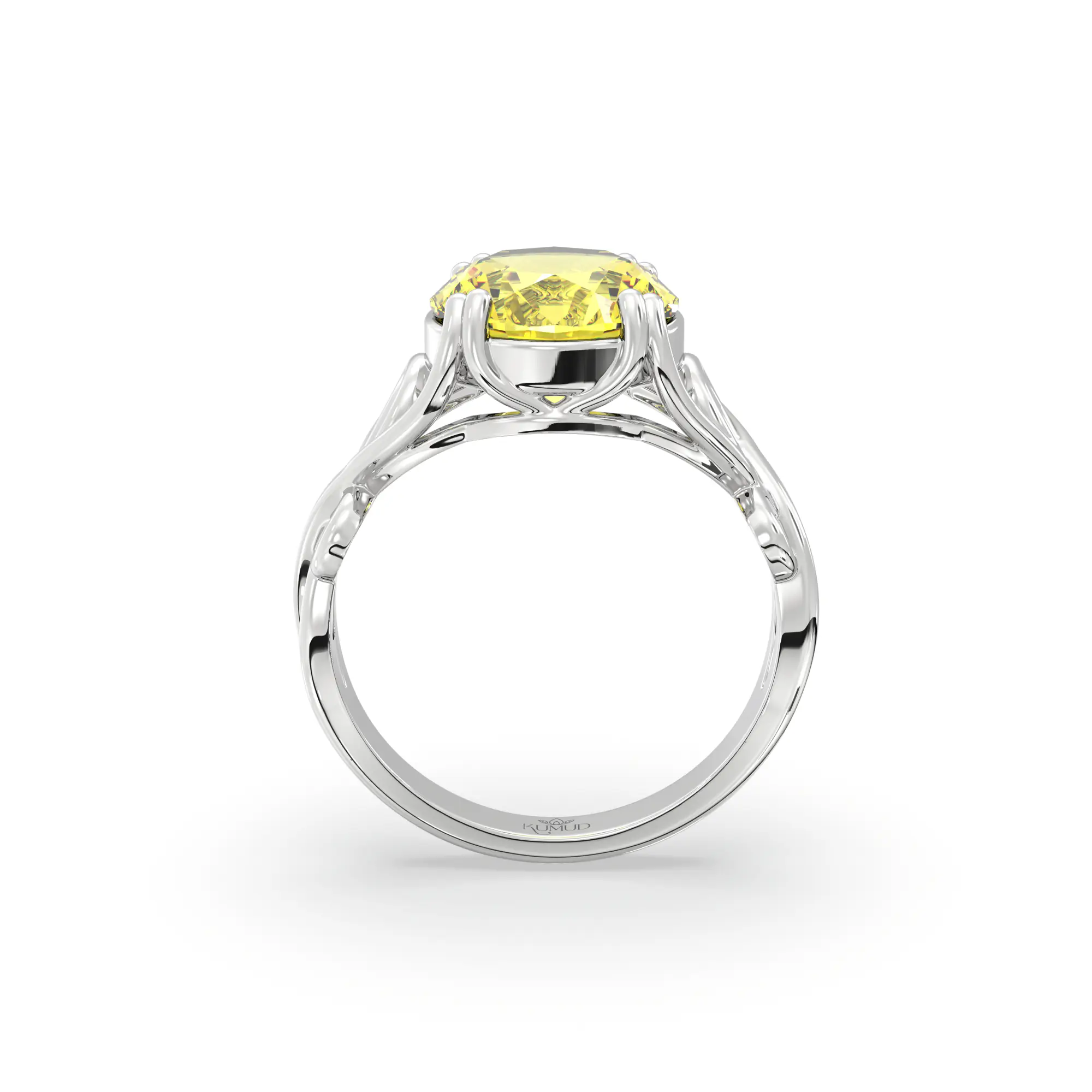 Yellow Sapphire (Pukhraj) Ring for Women in 18K White Gold – Oval 9x8 mm, Prong Setting, 5 g (Design K16B-20) thumbnail