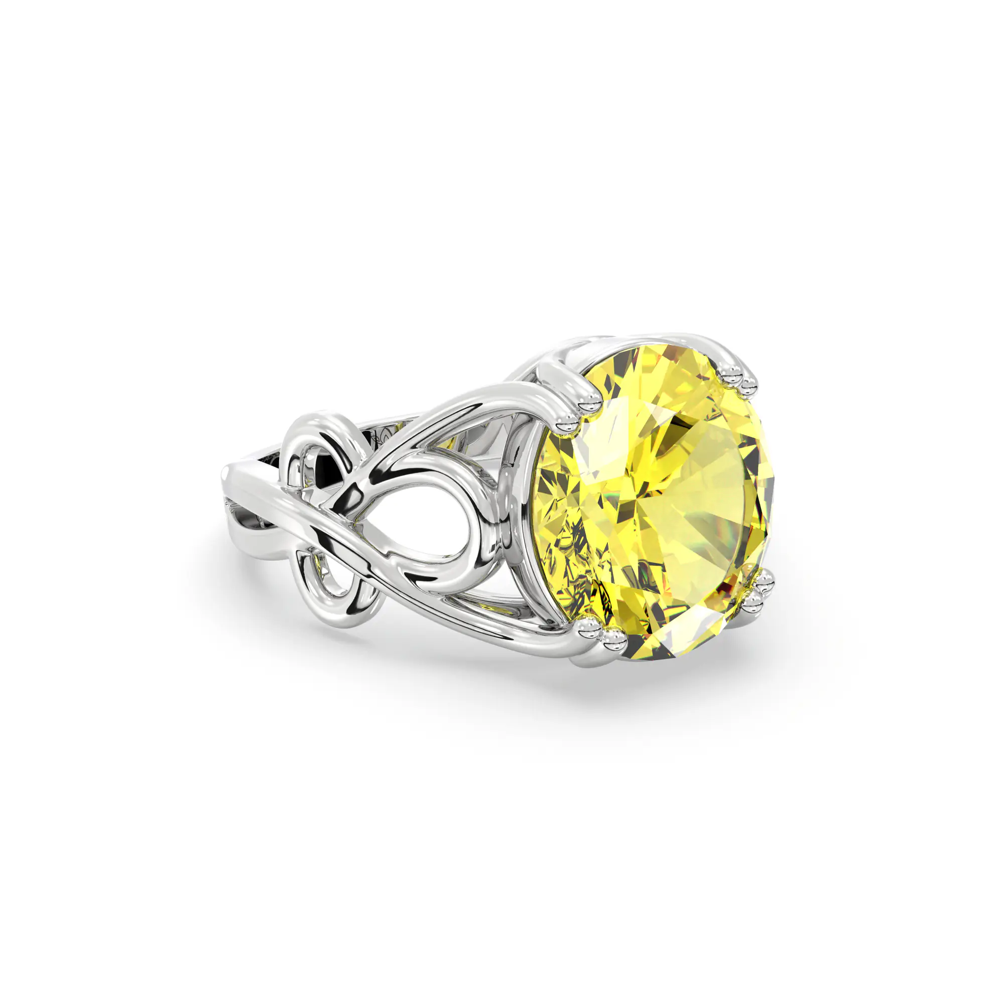 Yellow Sapphire (Pukhraj) Ring for Women in 18K White Gold – Oval 9x8 mm, Prong Setting, 5 g (Design K16B-20) thumbnail